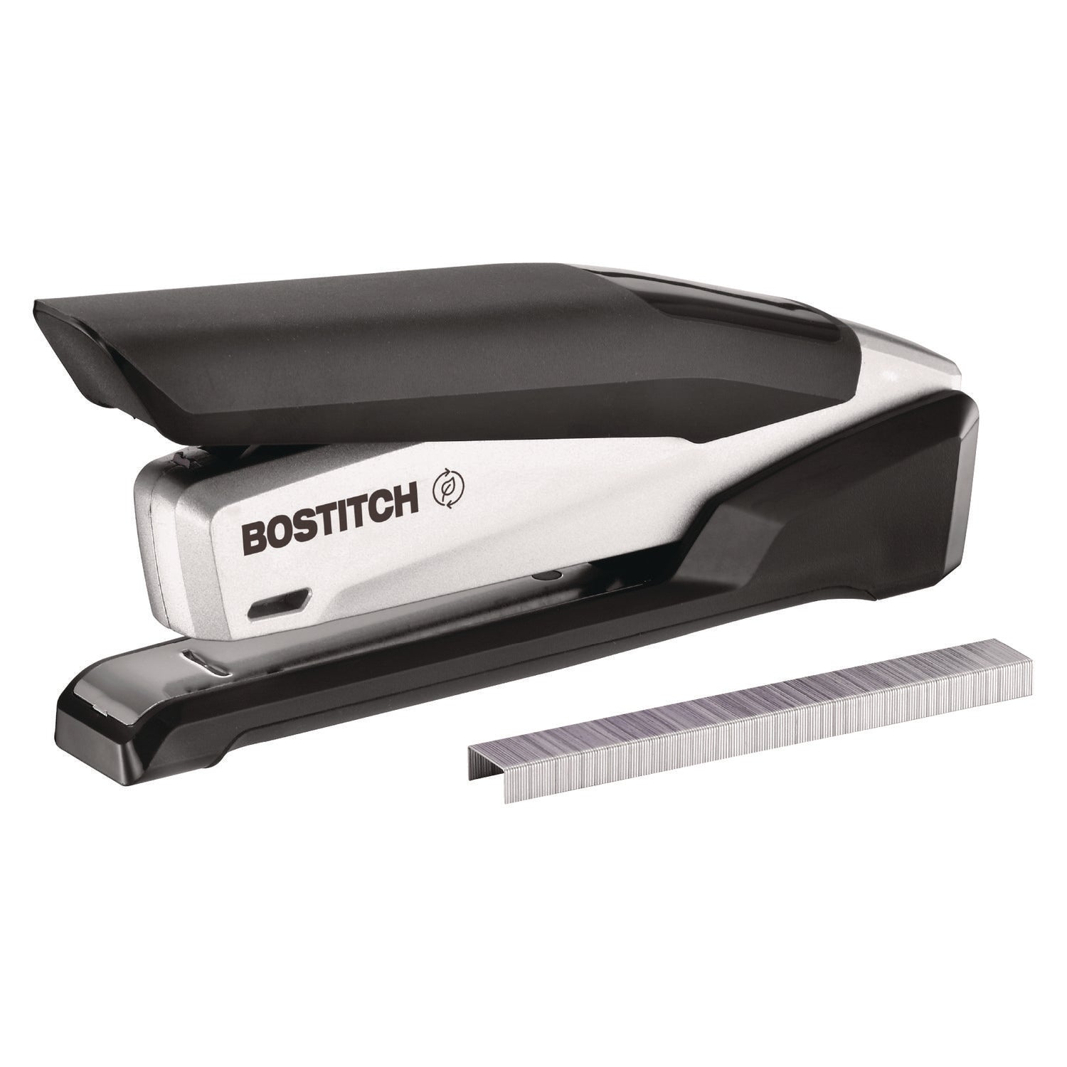 Bostitch® inPOWER+28 Executive One-Finger 3-in-1 Eco-Friendly Desktop Stapler, 28-Sheet Capacity, Black/Silver