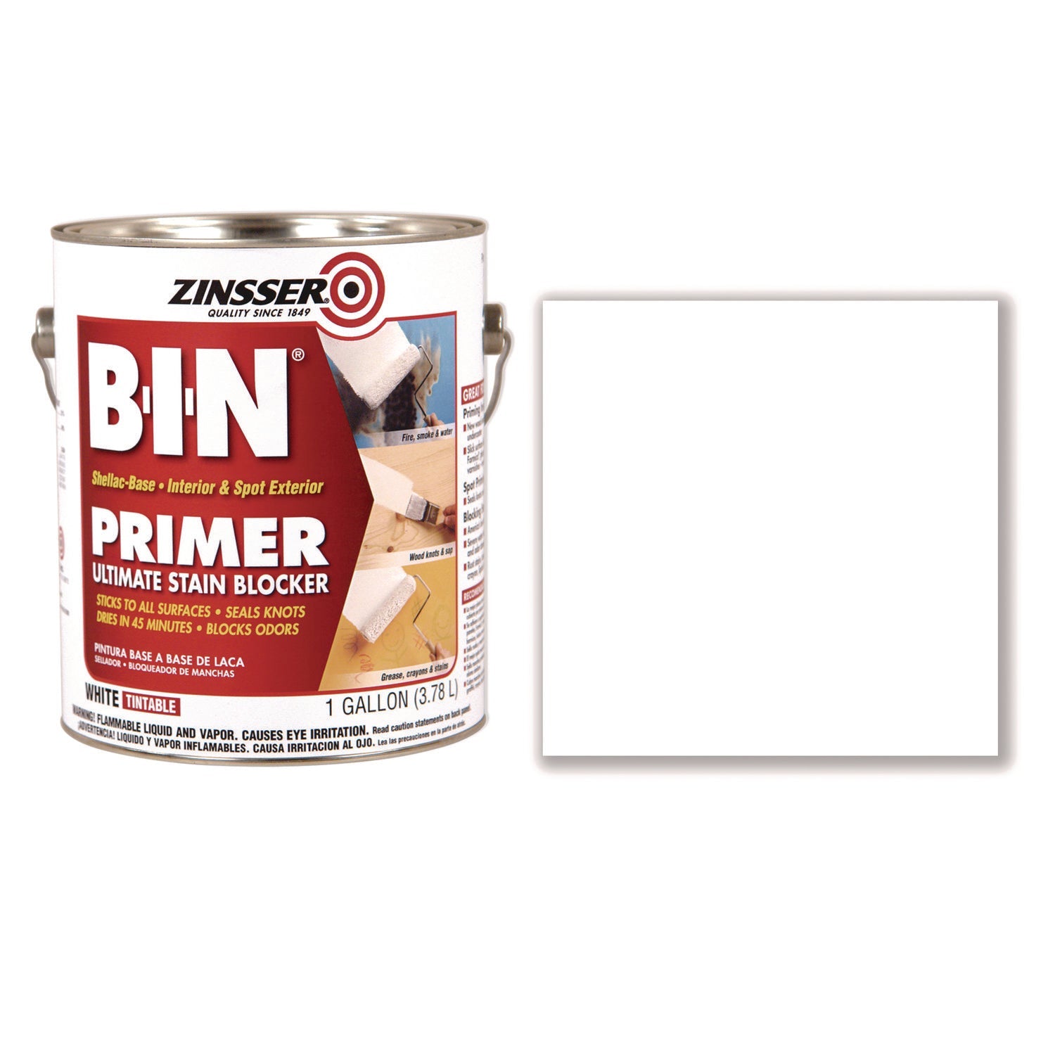 Zinsser® BIN Shellac-Base Interior and Spot Exterior Primer, Interior, Flat White, 1 gal Bucket/Pail, 4/Carton