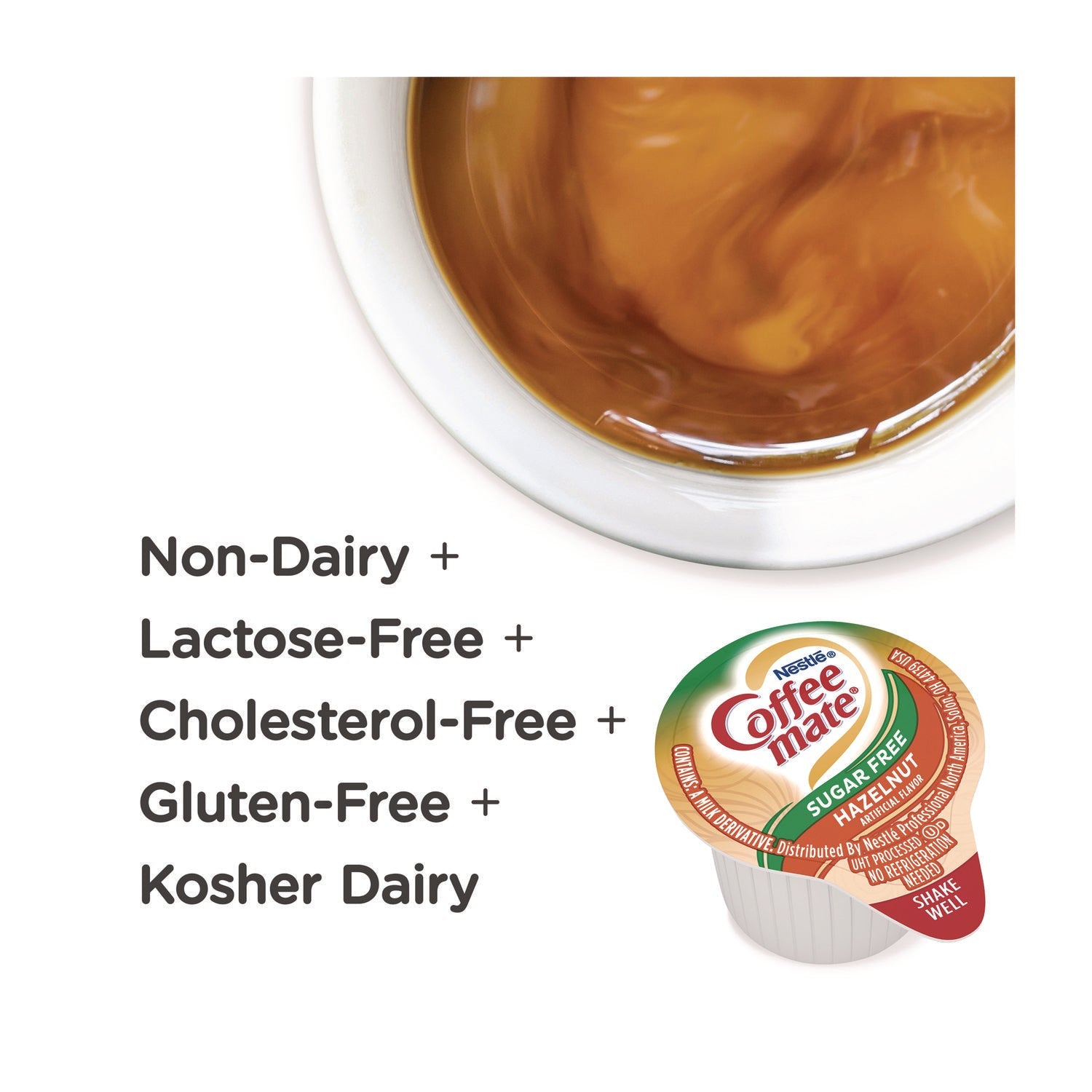 Coffee mate® Liquid Coffee Creamer, Zero Sugar Hazelnut, 0.38 oz Mini Cups, 50/Box, 4 Boxes/Carton