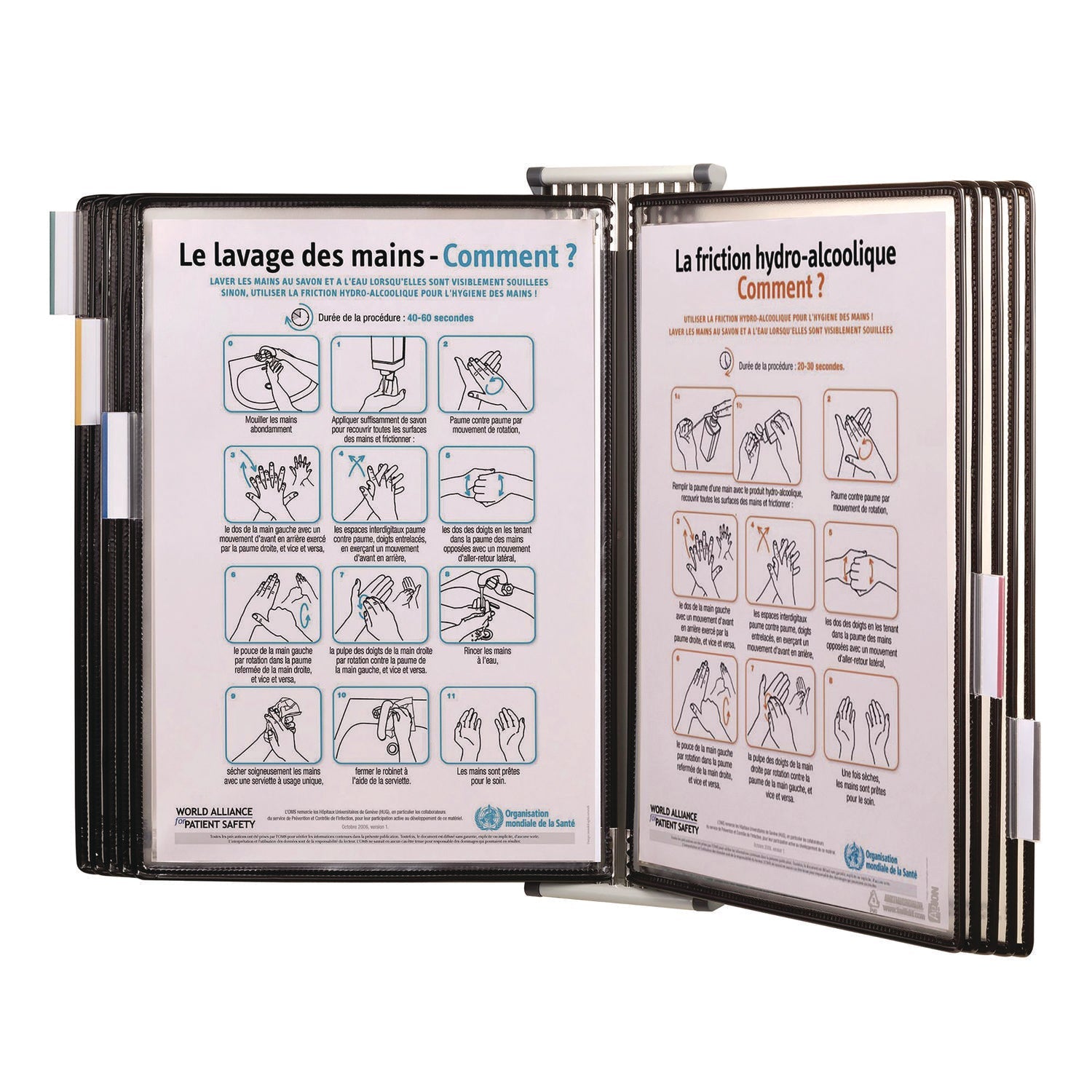 djois® by Tarifold Wall Unit Reference Starter Set with Antimicrobial Display Pockets, 10 Panels with Black Borders, White Base