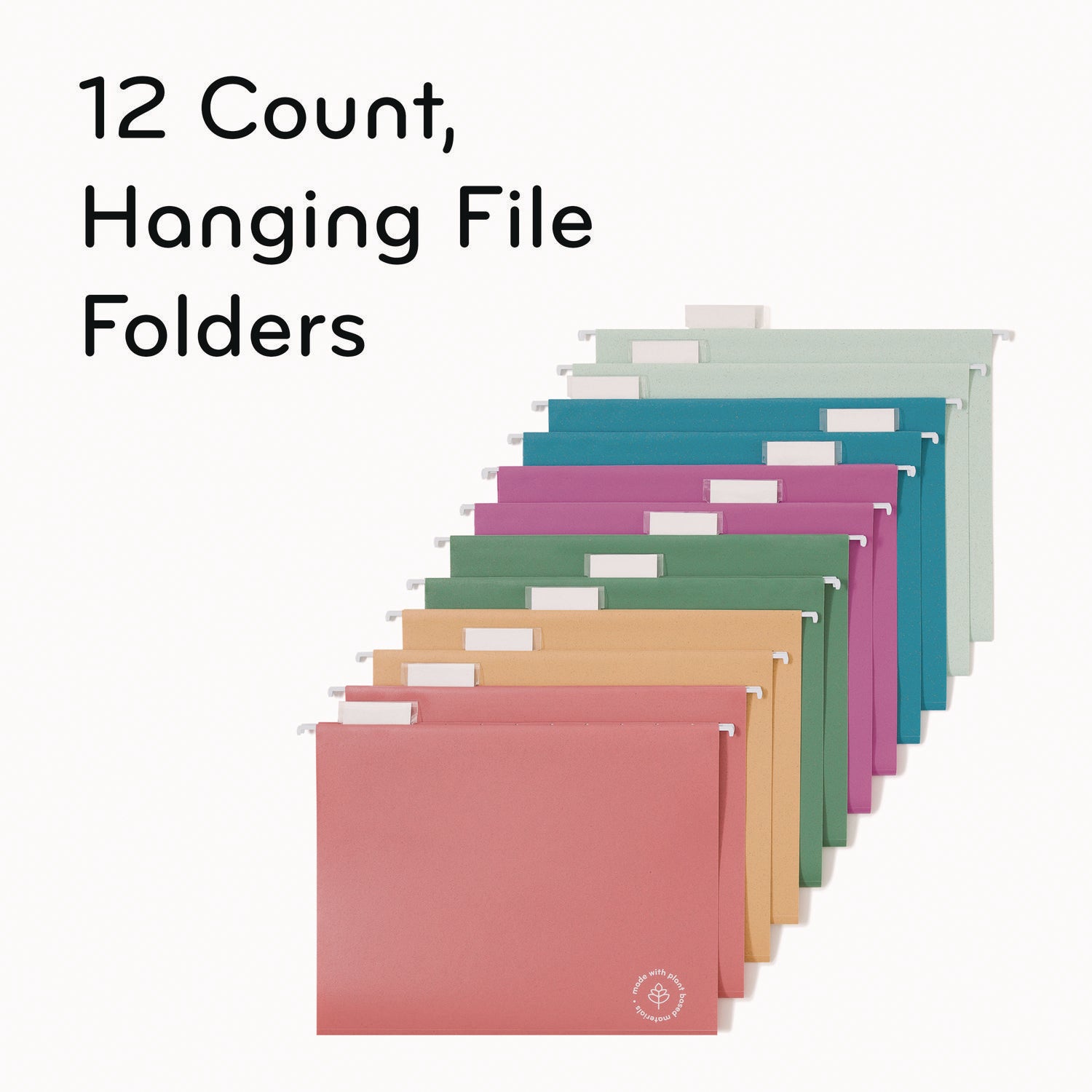 U Brands U-Eco Hanging File Folders, Letter Size, 1/5-Cut Tabs, Assorted, 12/Pack