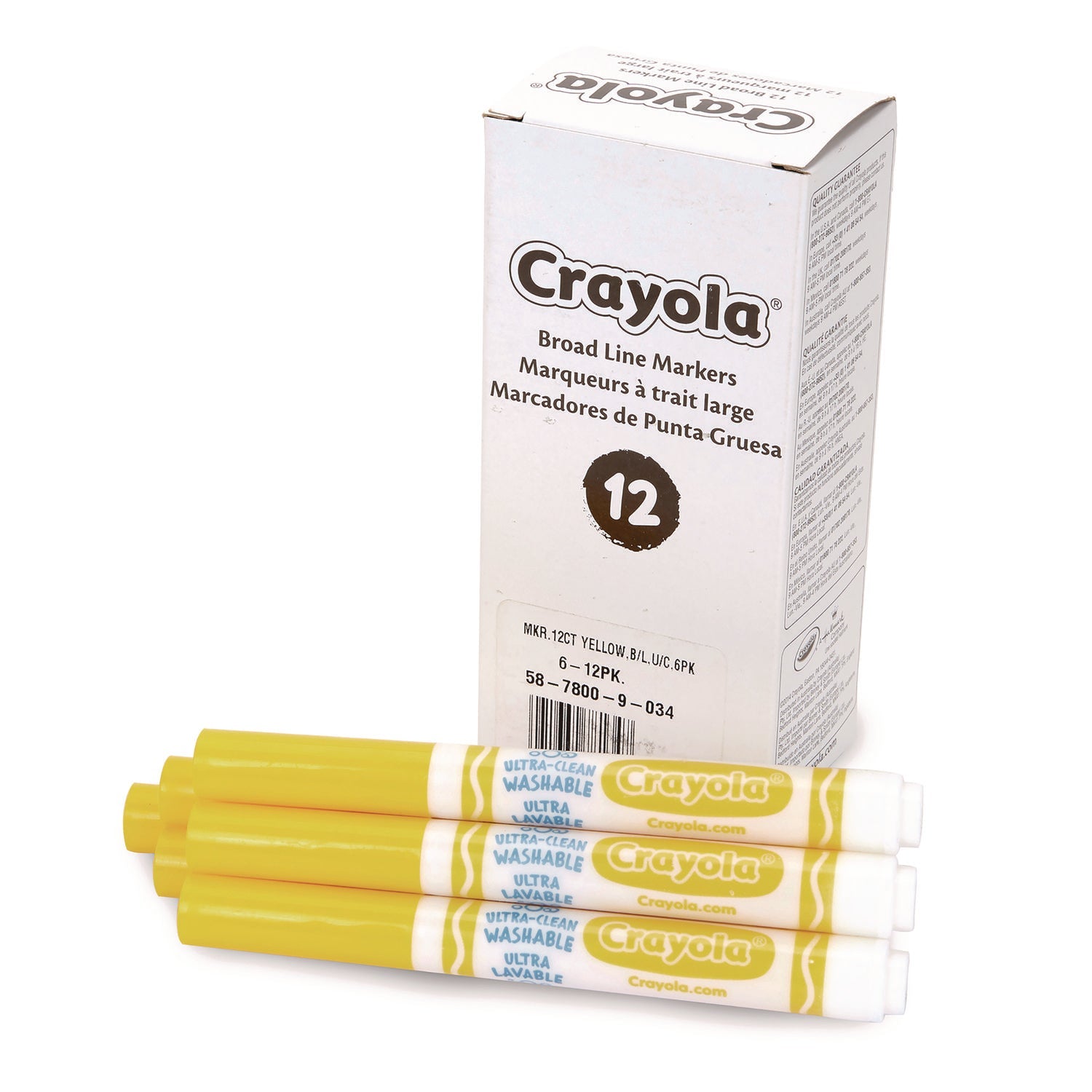 Crayola® Broad Line Washable Markers, Broad Bullet Tip, Yellow, 12/box