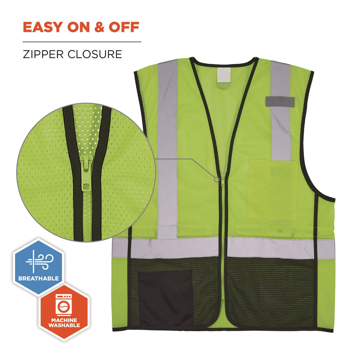 ergodyne® GloWear 8210Z Hi-Vis Class 2 Mesh Vest, Large to X-Large, Lime