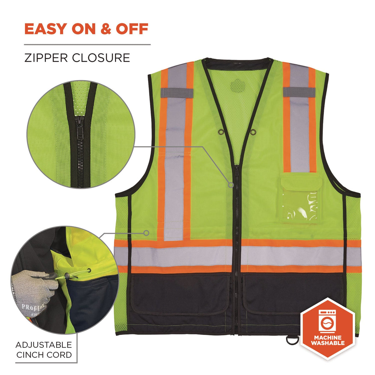 ergodyne® GloWear 8251HDZ Class 2 Two-Tone Hi-Vis Safety Vest, 2X-Large to 3X-Large, Lime