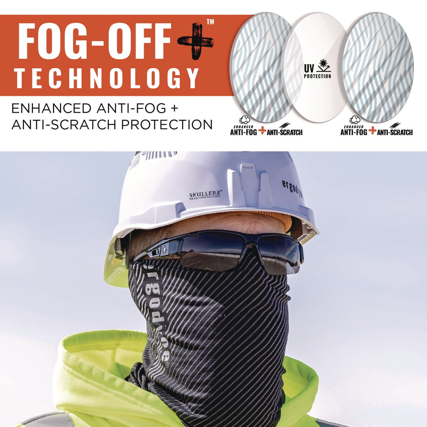 ergodyne® Skullerz DAGR Anti-Scratch and Enhanced Anti-Fog Safety Glasses, Black Nylon Impact Frame, Smoke Polycarbonate Lens