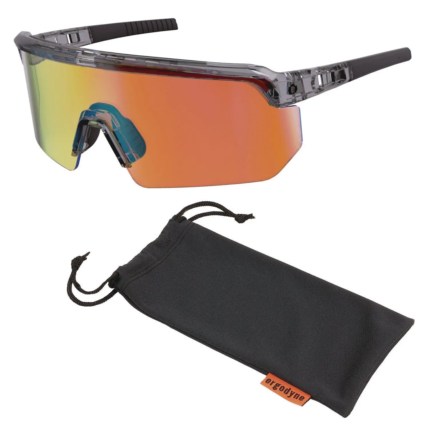 ergodyne® Skullerz AEGIR Anti-Scratch/Anti-Fog Safety Glasses, Clear Smoke Nylon Impact Frame, Orange Mirror Polycarbonate Lens