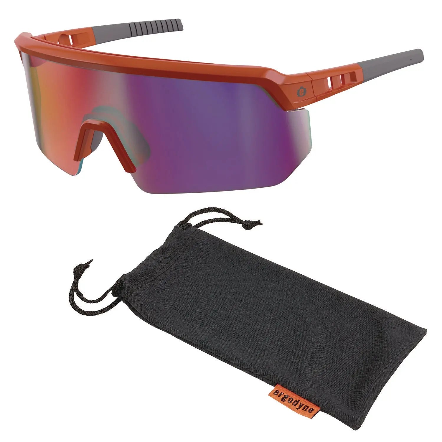 ergodyne® Skullerz AEGIR Safety Glasses, Mirrored Lenses, Orange Nylon Impact Frame, Purple Mirror Polycarbonate Lens
