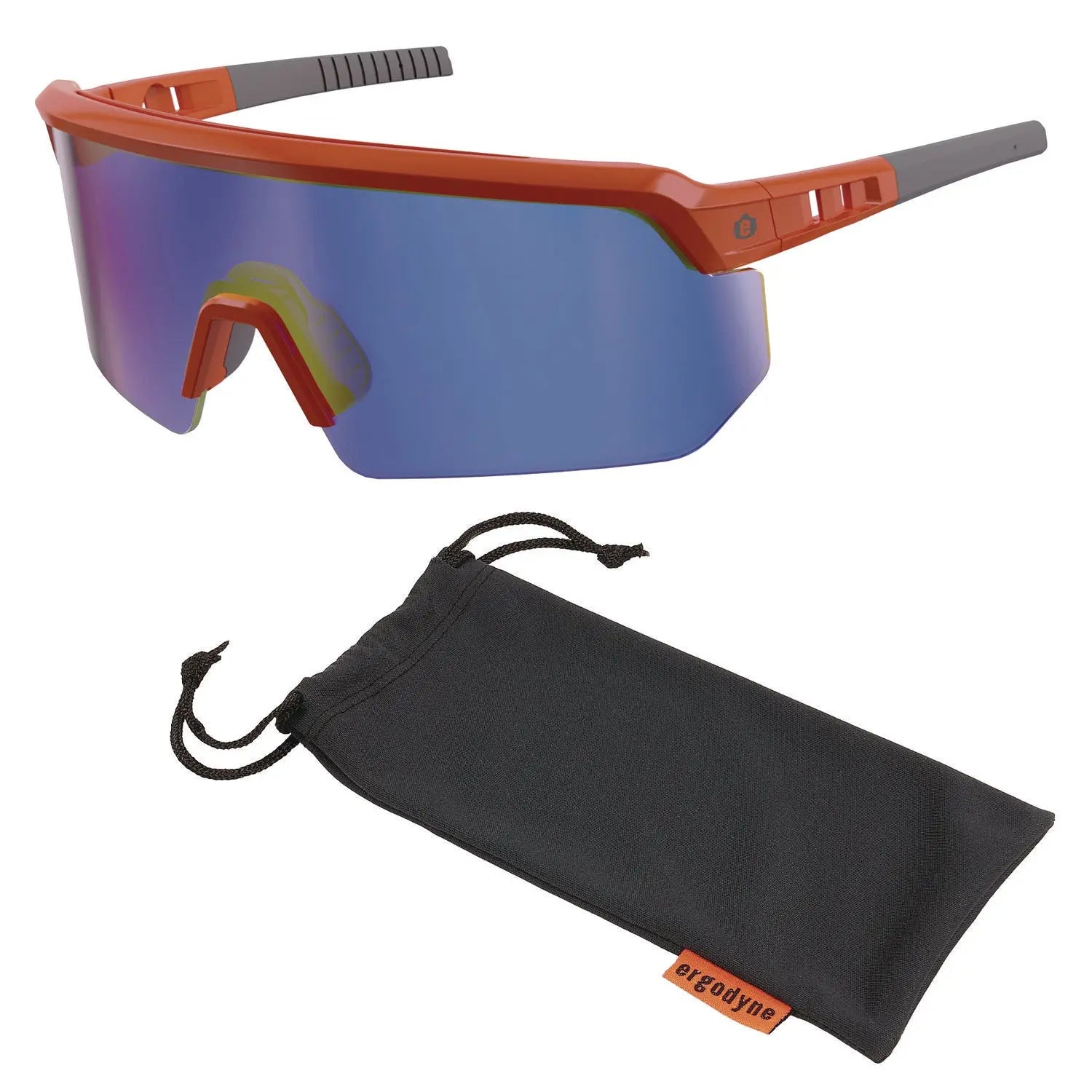 ergodyne® Skullerz AEGIR Anti-Scratch/Enhanced Anti-Fog Safety Glasses, Orange Nylon Impact Frame, Blue Mirror Polycarbonate Lens