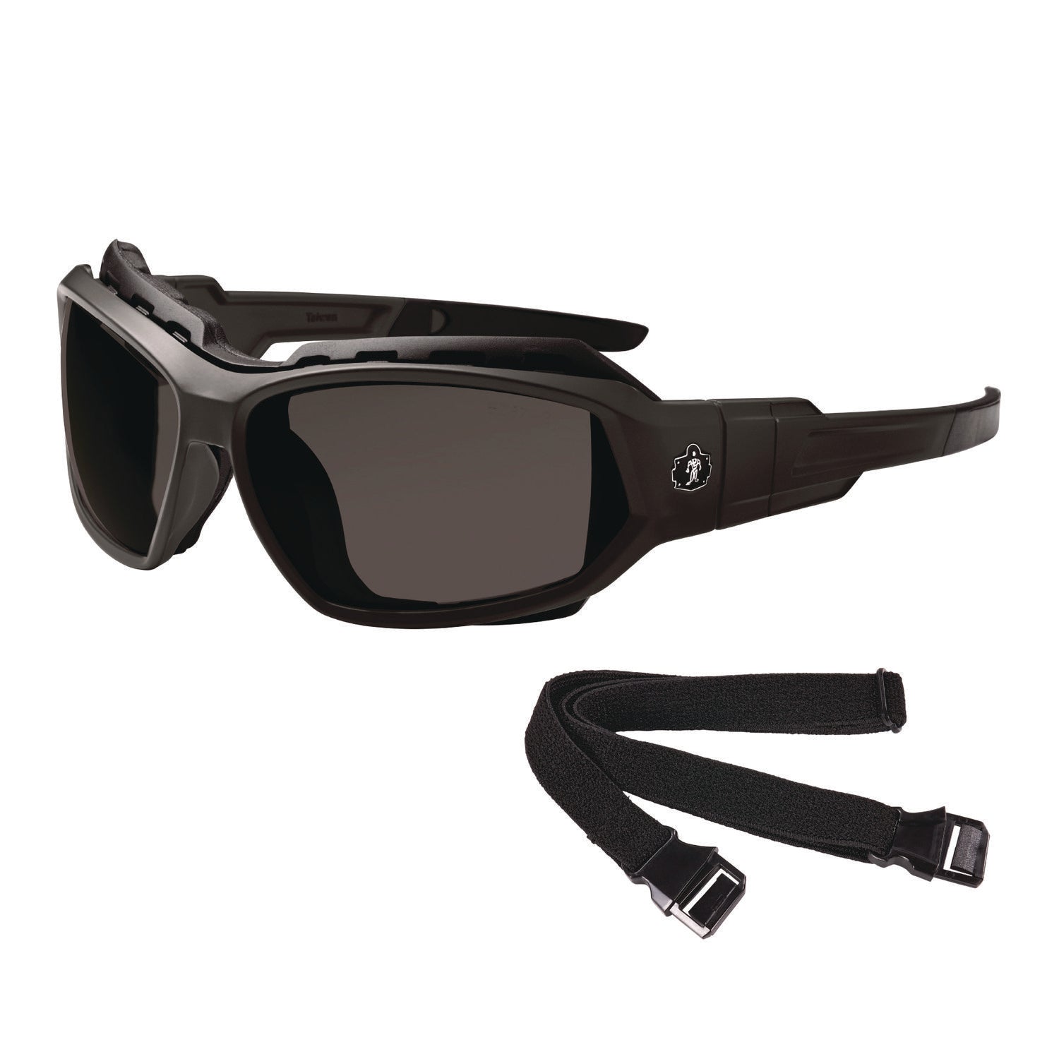 ergodyne® Skullerz LOKI Anti-Scratch/Anti-Fog Convertible Safety Spoggles with Strap, Matte Black Frame, Smoke Polycarbonate Lens
