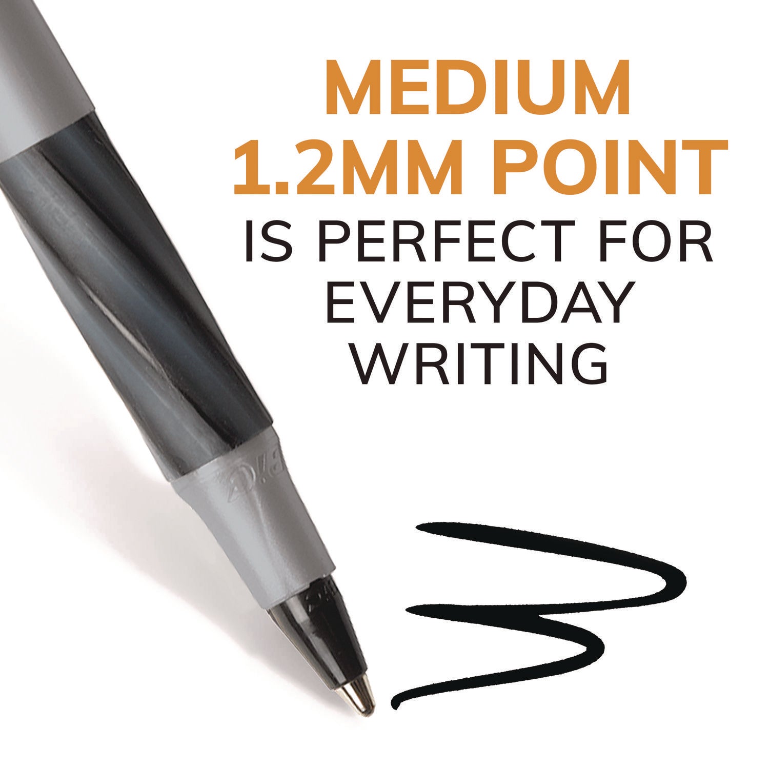 BIC® Round Stic Grip Xtra Comfort Ballpoint Pen, Stick, Fine 0.8 Mm, Black Ink, Gray/black Barrel, Dozen