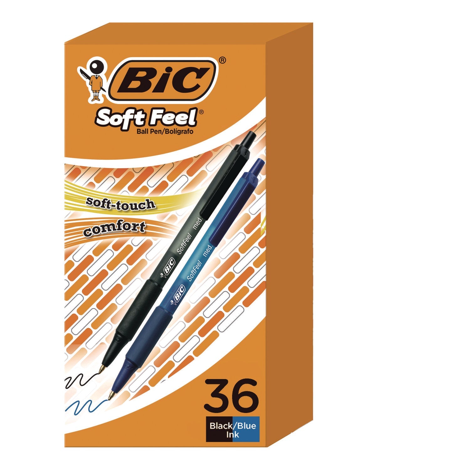 BIC® Soft Feel Ballpoint Pen Value Pack, Retractable, Medium 1 Mm, Black Ink, Black Barrel, 36/pack