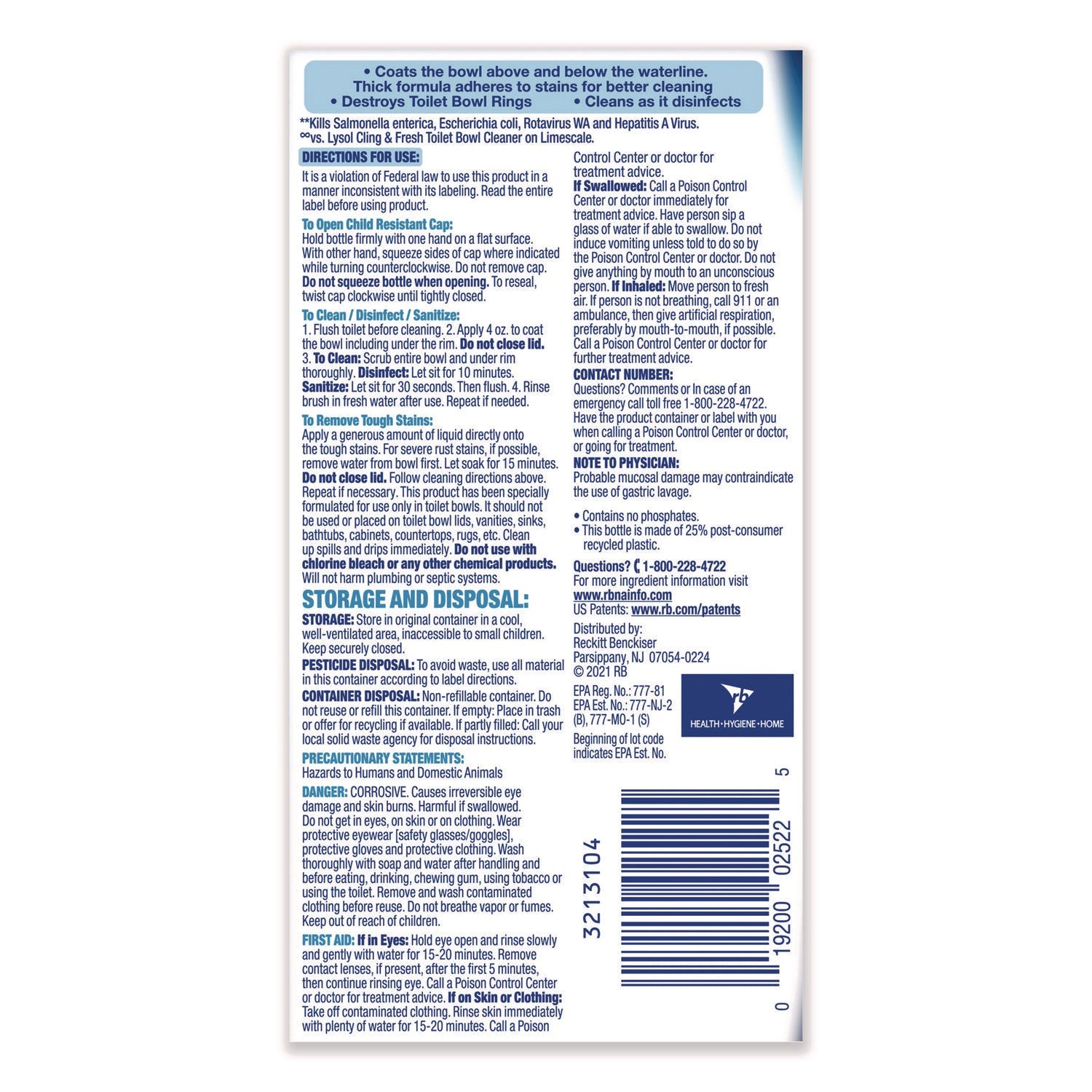 LYSOL® Brand Disinfectant Toilet Bowl Cleaner, Atlantic Fresh, 24 oz Bottle, 9/Carton