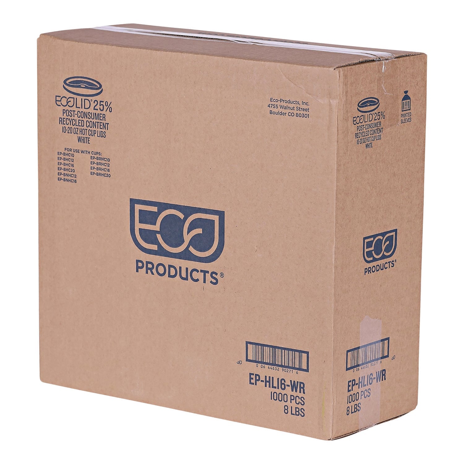 Eco-Products® EcoLid 25% Recycled Content Hot Cup Lid, Fits 10 oz to 20 oz Hot Cups, Plastic, White, 100/Pack, 10 Packs/Carton