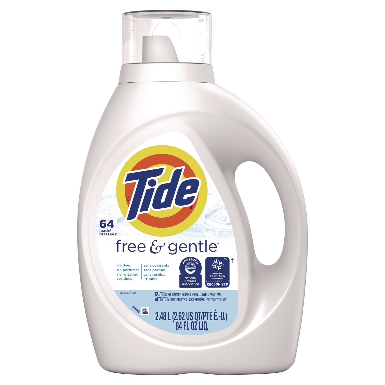 Tide® Free and Gentle Liquid Laundry Detergent, 64 Loads, 84 oz Bottle, 4/Carton