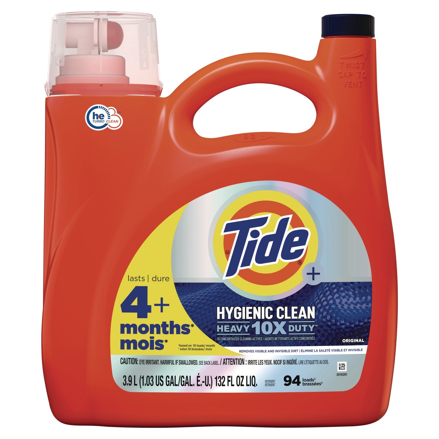 Tide® Hygienic Clean Heavy 10x Duty HE Liquid Laundry Detergent, Original Scent, 132 oz Pour Bottle, 4/Carton
