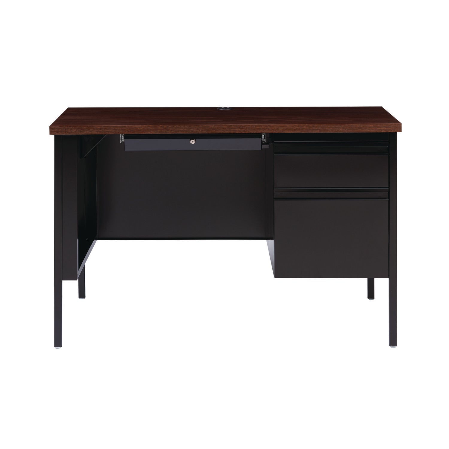 Alera® Single Pedestal Steel Desk, 45" x 24" x 29.5", Mocha/Black, Black Legs