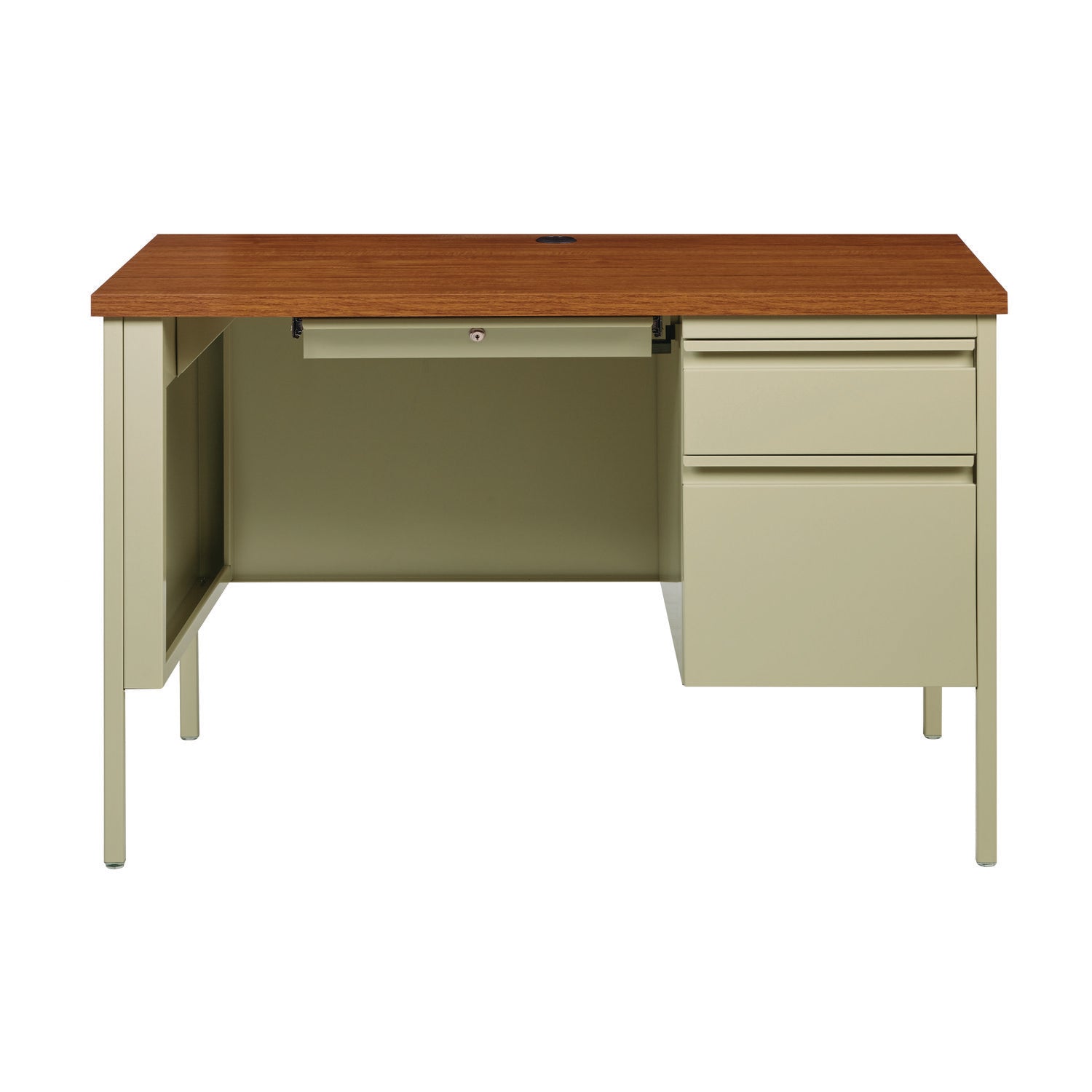 Alera® Single Pedestal Steel Desk, 45" x 24" x 29.5", Cherry/Putty
