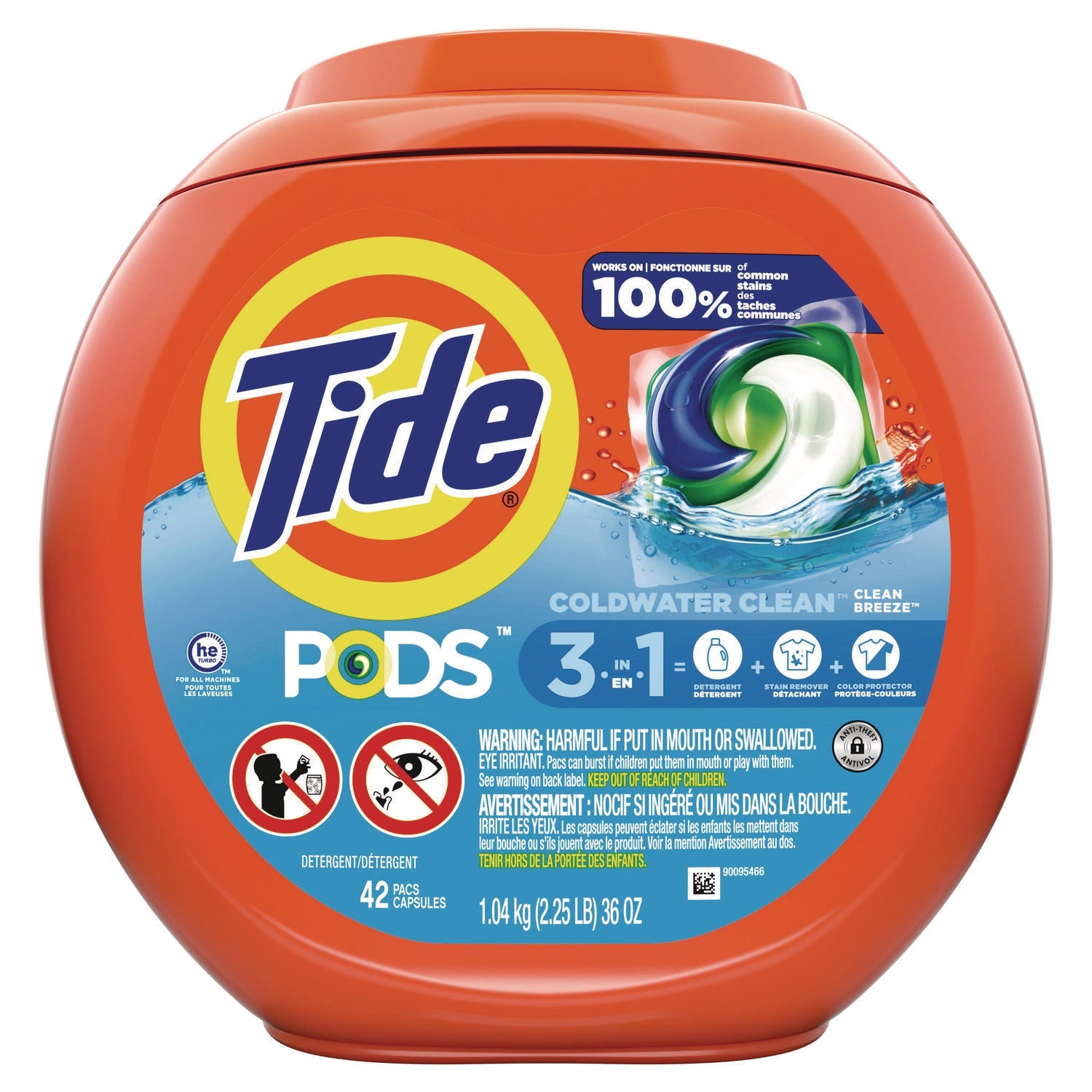 Tide® PODS Laundry Detergent, Clean Breeze, 36 oz Tub, 42 Pacs/Tub