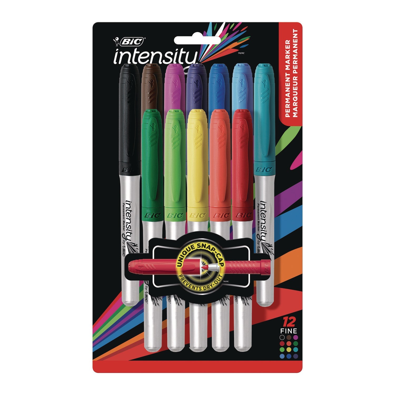 BIC® Intensity Fine Tip Permanent Marker, Fine Bullet Tip, Assorted Colors, Dozen