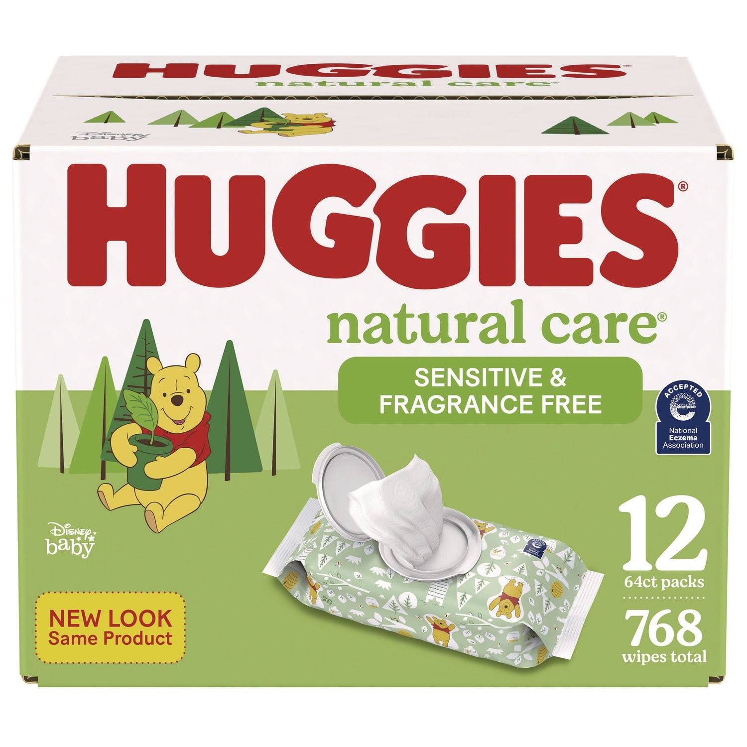 Huggies® Natural Care Sensitive Baby Wipes, Unscented, White, 64/Pack, 12 Packs/Carton