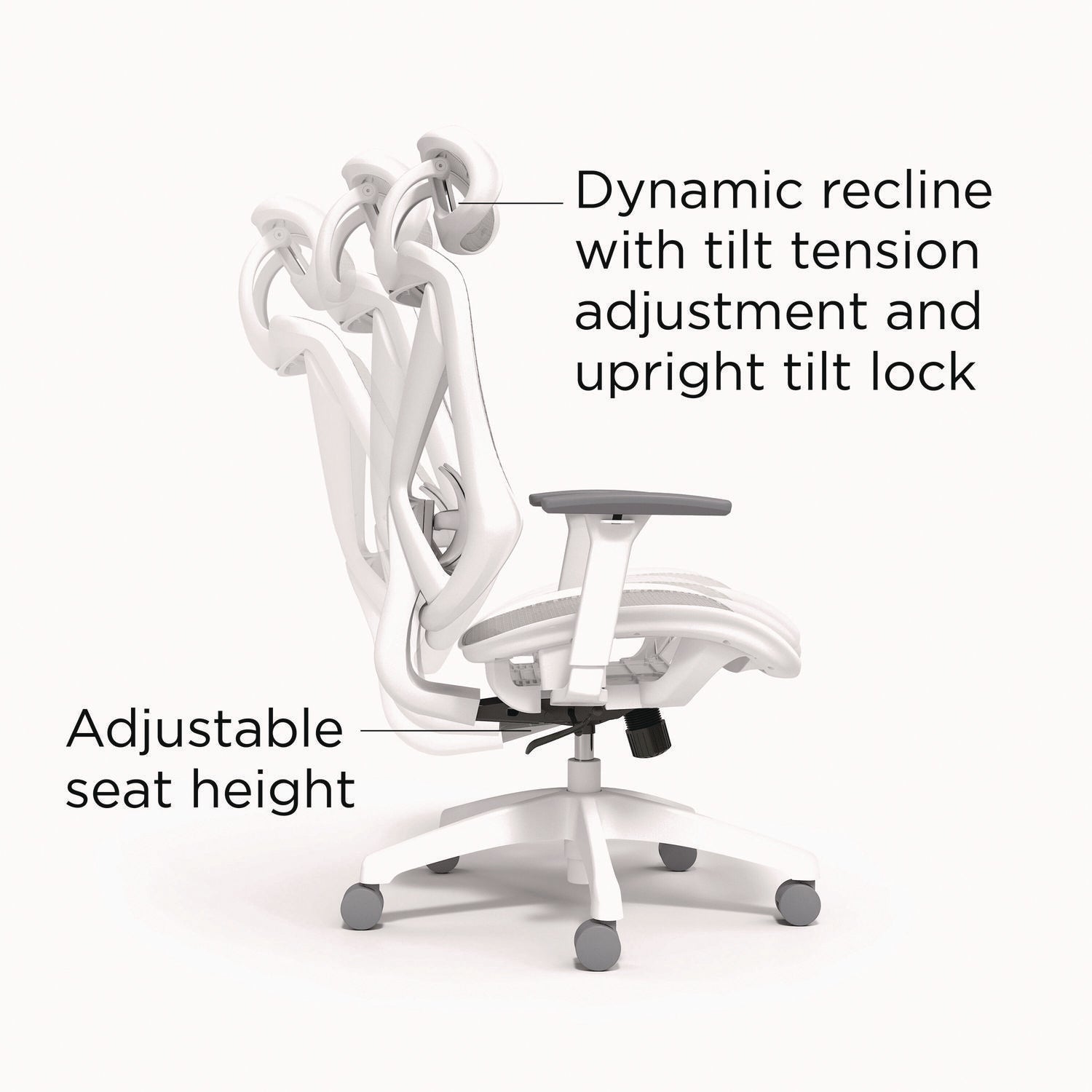 Union & Scale™ FlexFit Dexley Mesh Task Chair, Supports Up to 275 lb, 16.61" to 20.31" Seat Height, Gray Seat, Gray Back, White Base - Bloom Skins