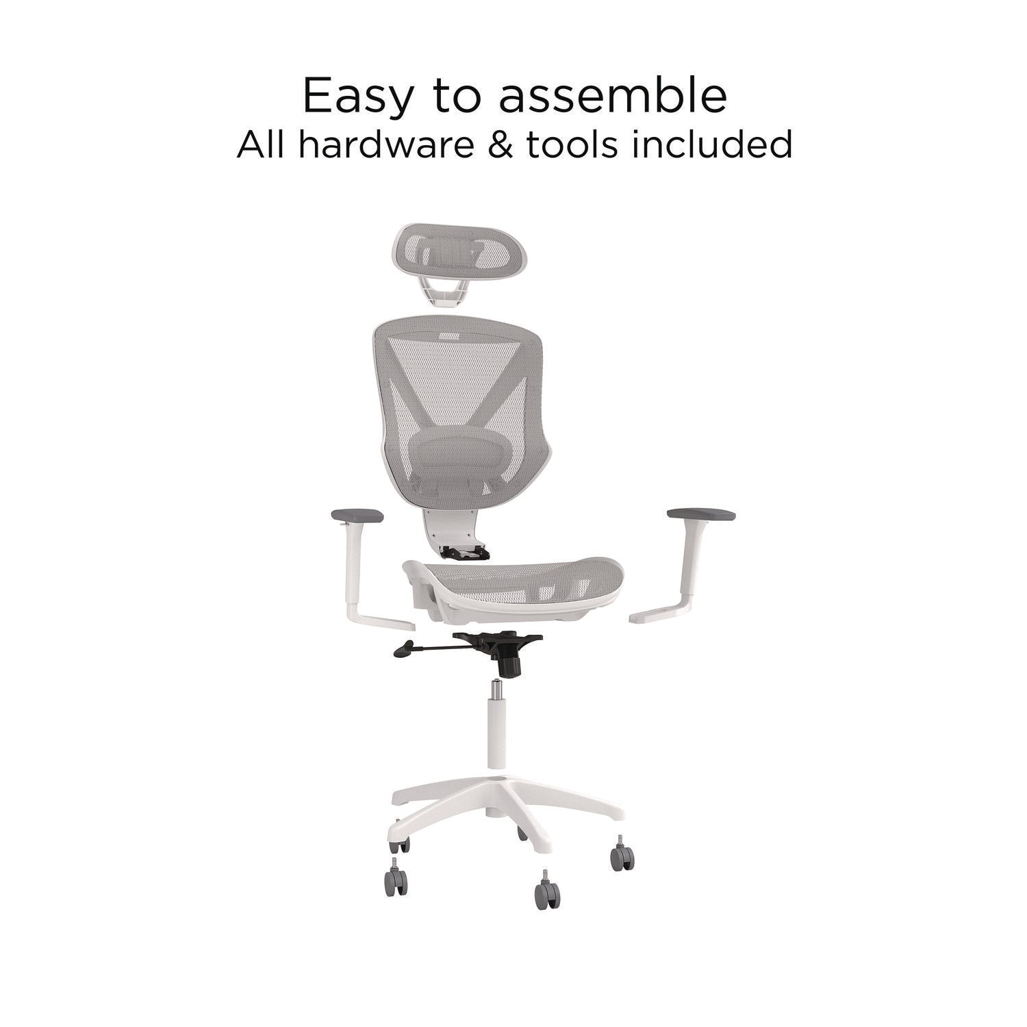 Union & Scale™ FlexFit Dexley Mesh Task Chair, Supports Up to 275 lb, 16.61" to 20.31" Seat Height, Gray Seat, Gray Back, White Base - Bloom Skins