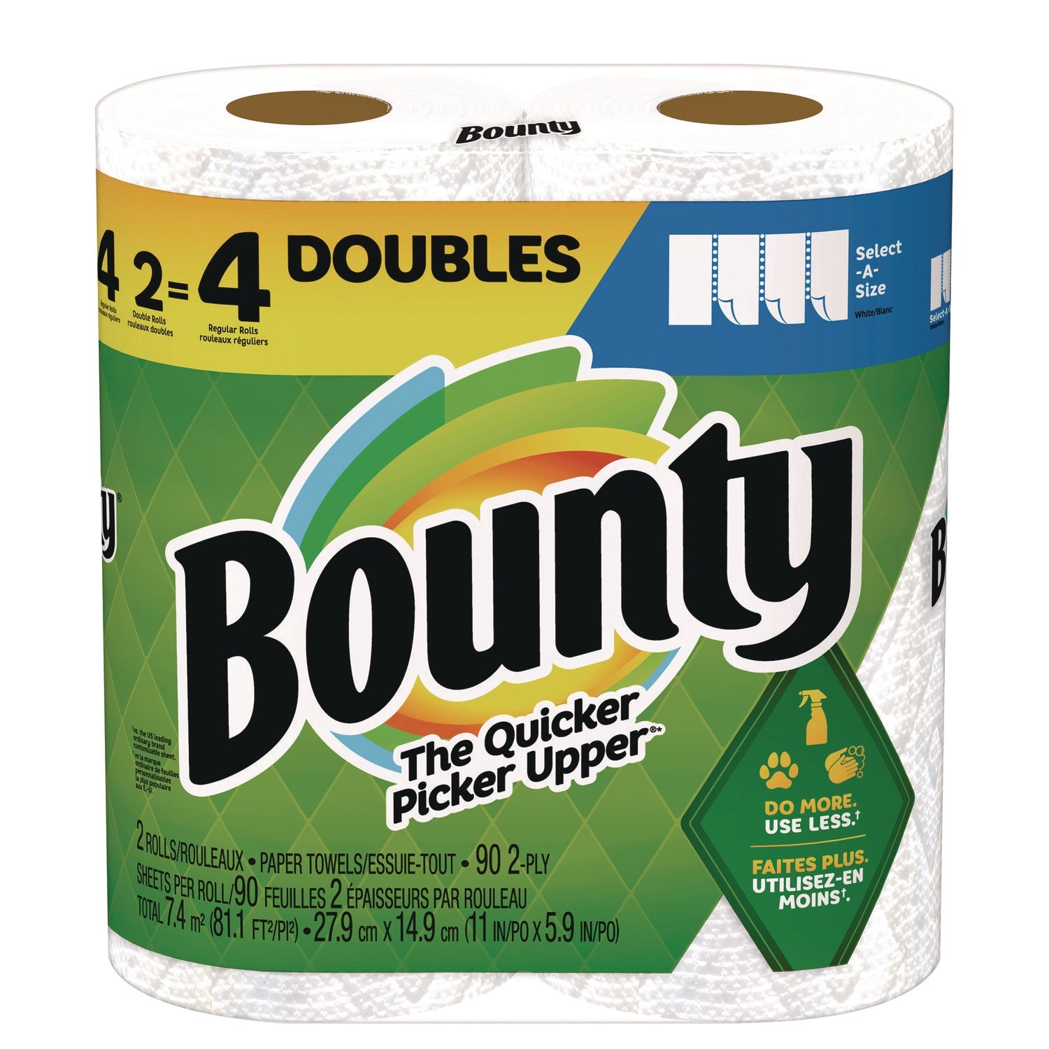 Bounty® Select-a-Size Kitchen Roll Paper Towels, 2-Ply, 5.9 x 11, 90 Sheets/Roll, 2 Double Rolls/Pack