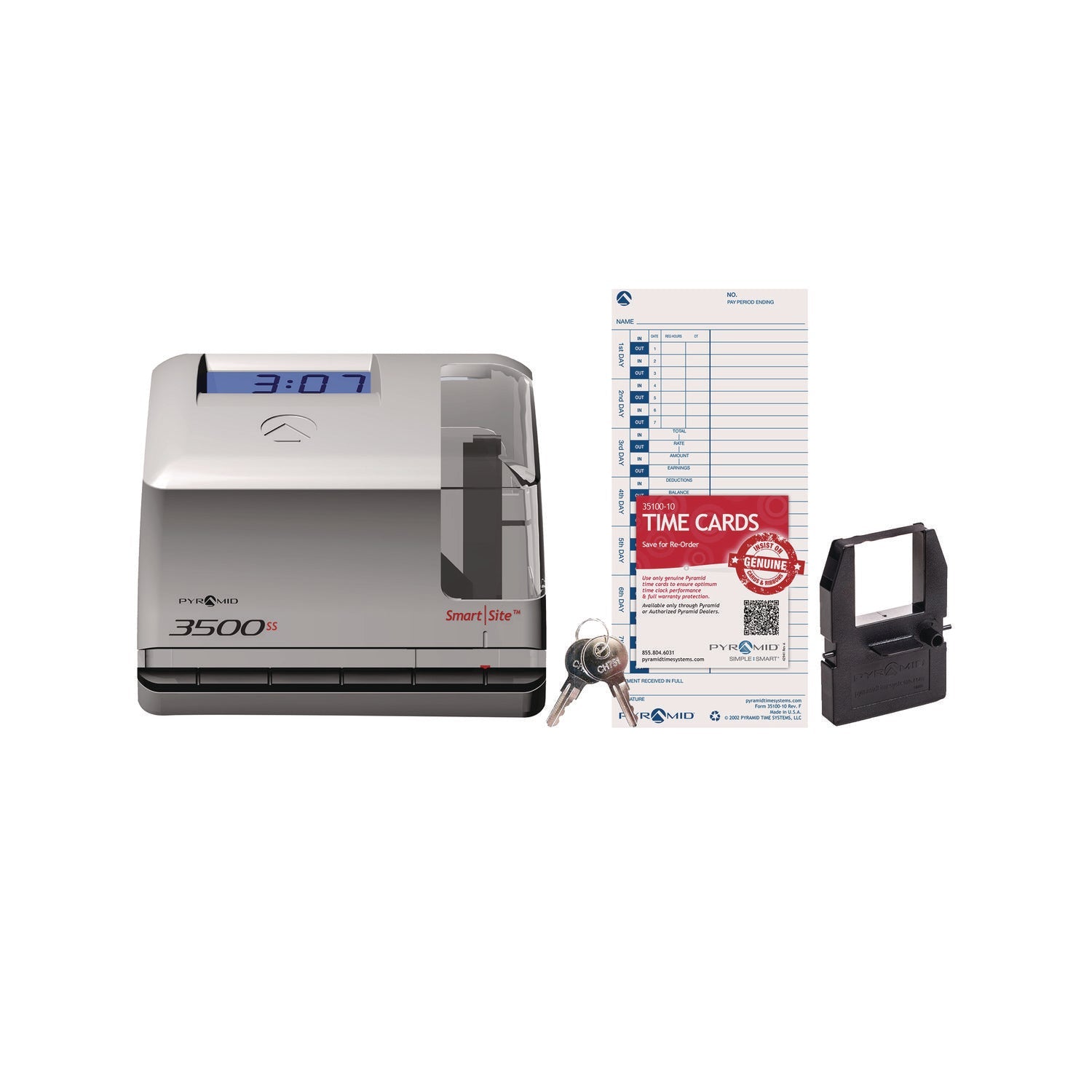 Pyramid Technologies 3500 Smart Site Punch Card Time Clock System, DC Powered Operation, Light Gray - Bloom Skins