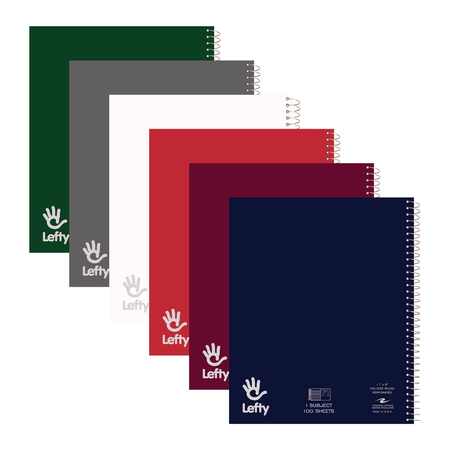Roaring Spring® Lefty Notebook, 1 Subject, College Rule, Randomly Asst Cover Color, (200) 11 x 8.5 Sheets