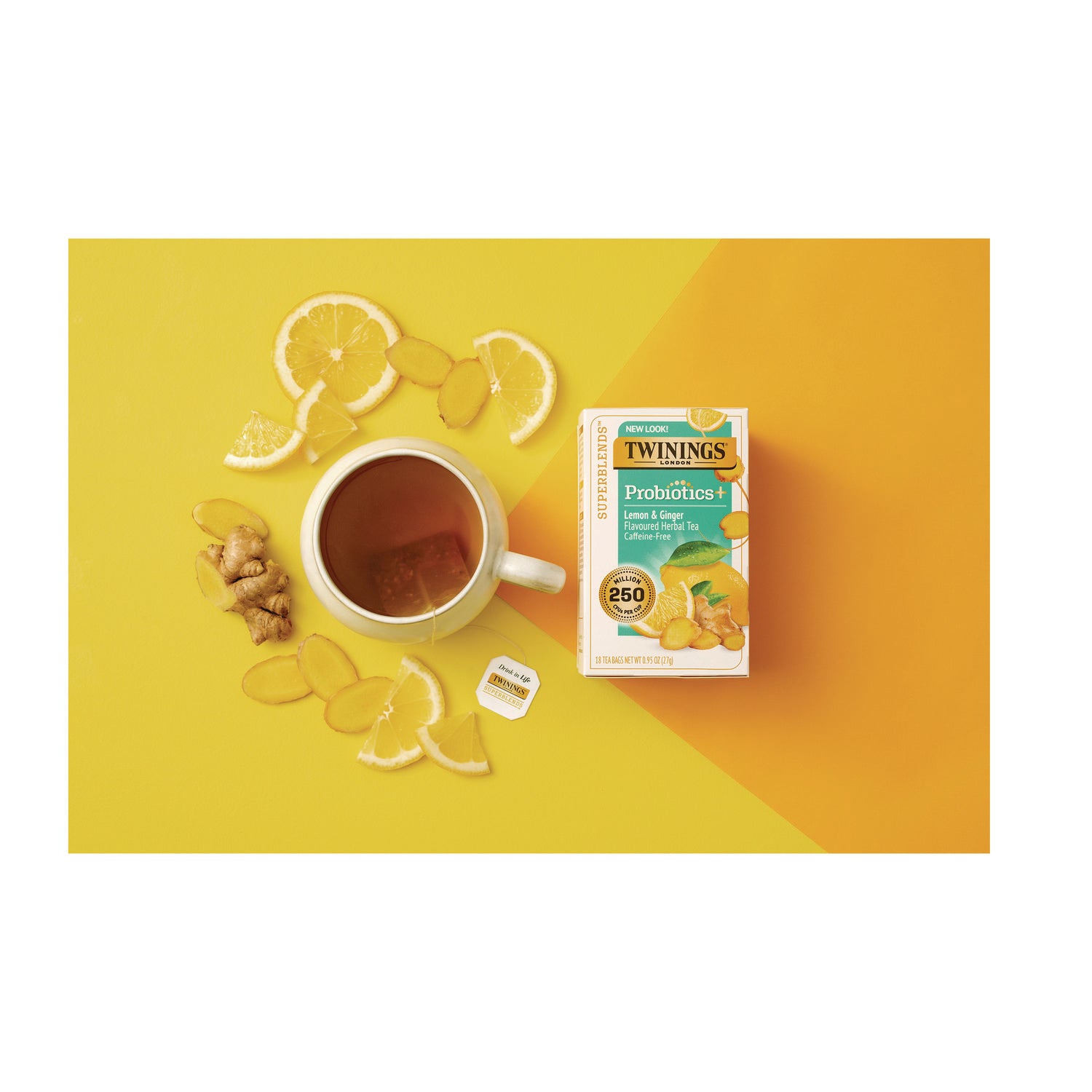 TWININGS® Probiotics Lemon and Ginger Herbal Tea Bags, 0.05 oz, 18/Box