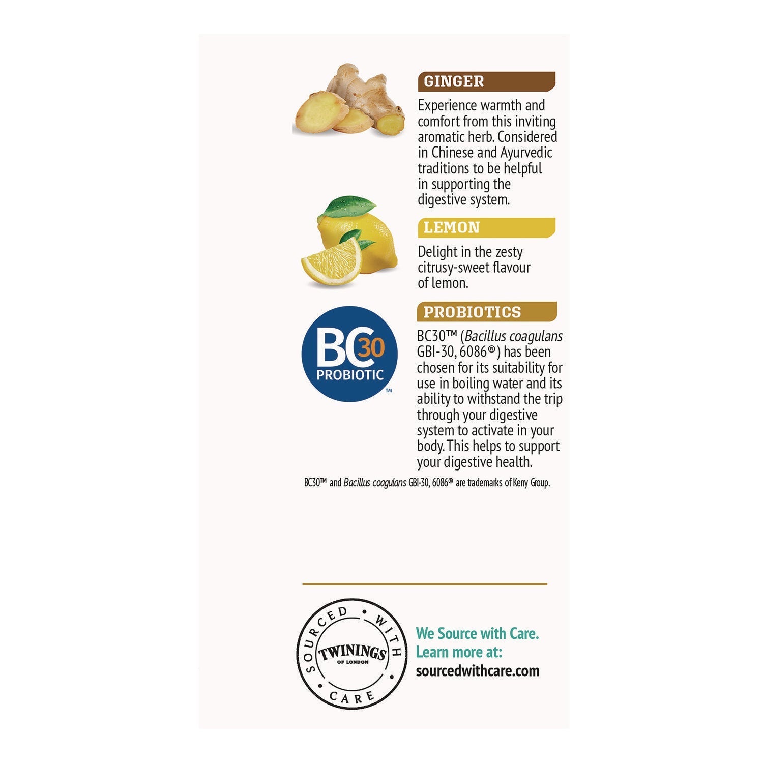 TWININGS® Probiotics Lemon and Ginger Herbal Tea Bags, 0.05 oz, 18/Box