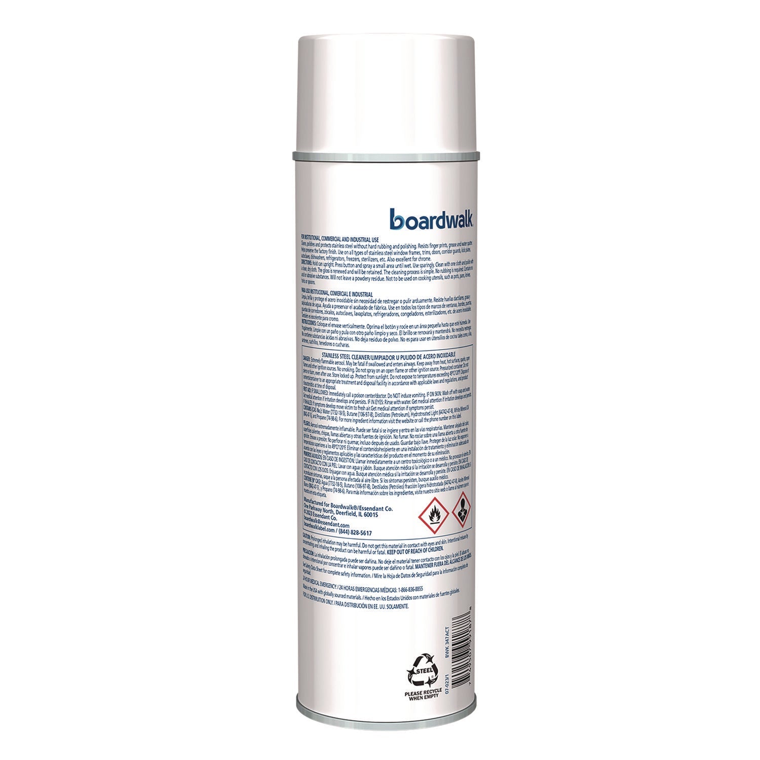 Boardwalk® Stainless Steel Cleaner and Polish, Water-in-Oil Based, Lemon Scent, 16 oz Aerosol Spray
