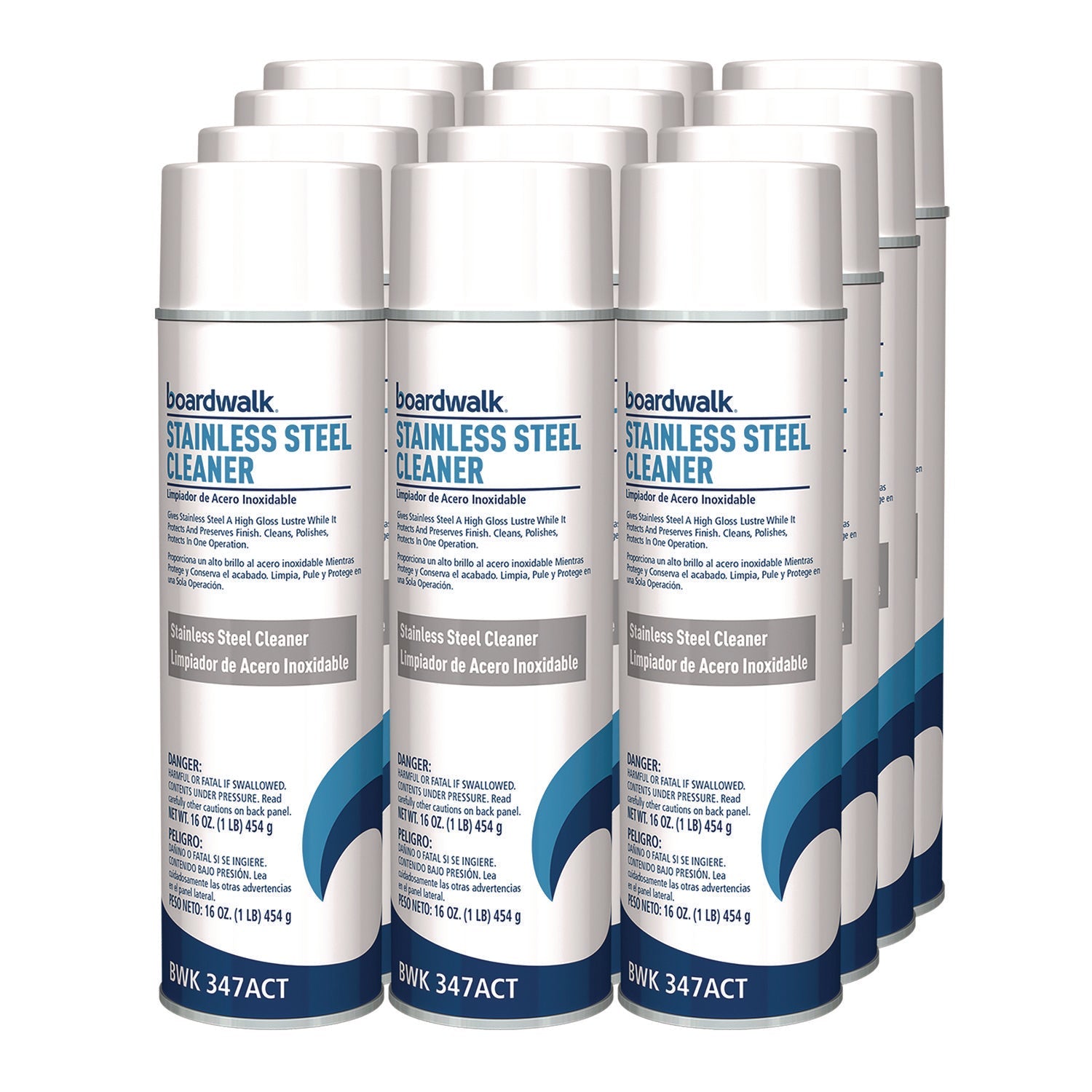 Boardwalk® Stainless Steel Cleaner and Polish, Water-in-Oil Based, Lemon Scent, 18 oz Aerosol Spray, 12/Carton