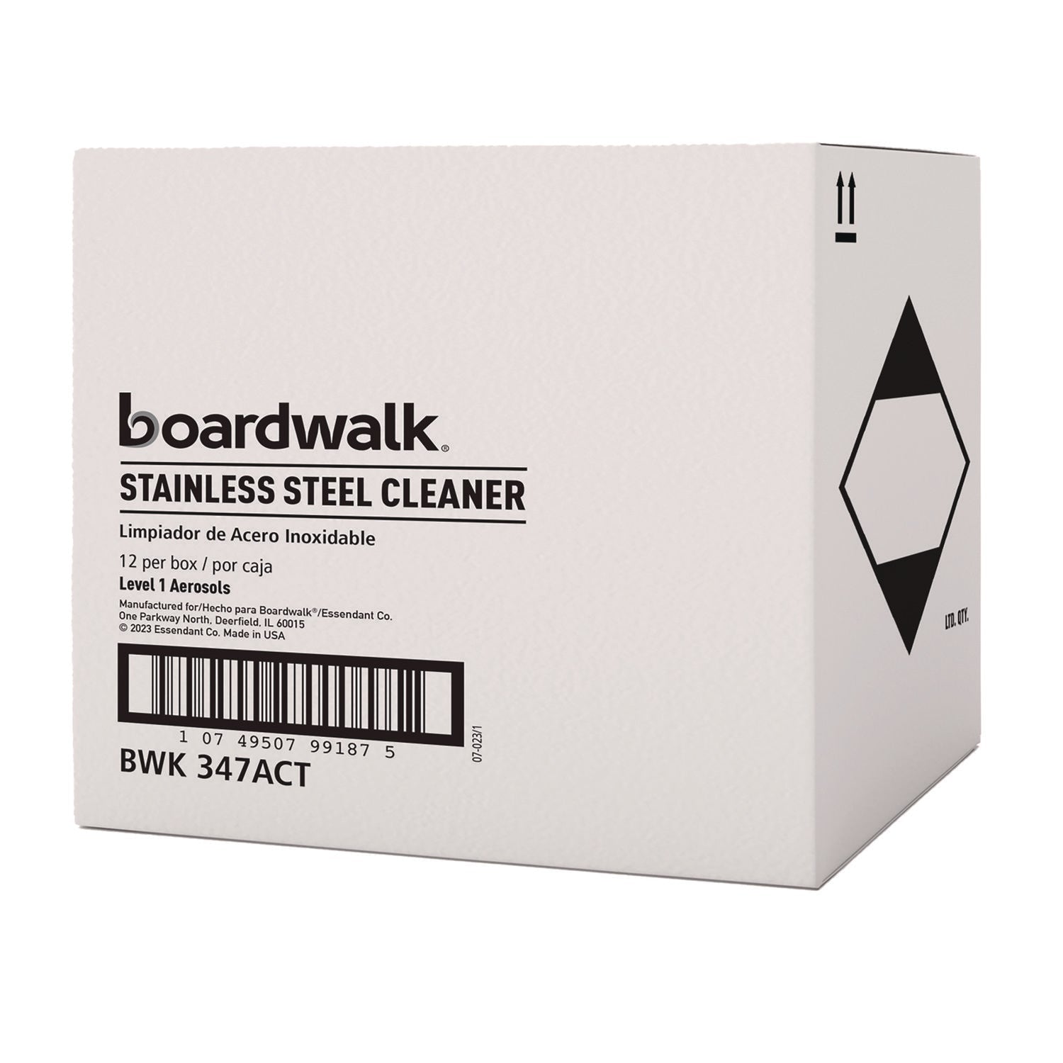 Boardwalk® Stainless Steel Cleaner and Polish, Water-in-Oil Based, Lemon Scent, 18 oz Aerosol Spray, 12/Carton