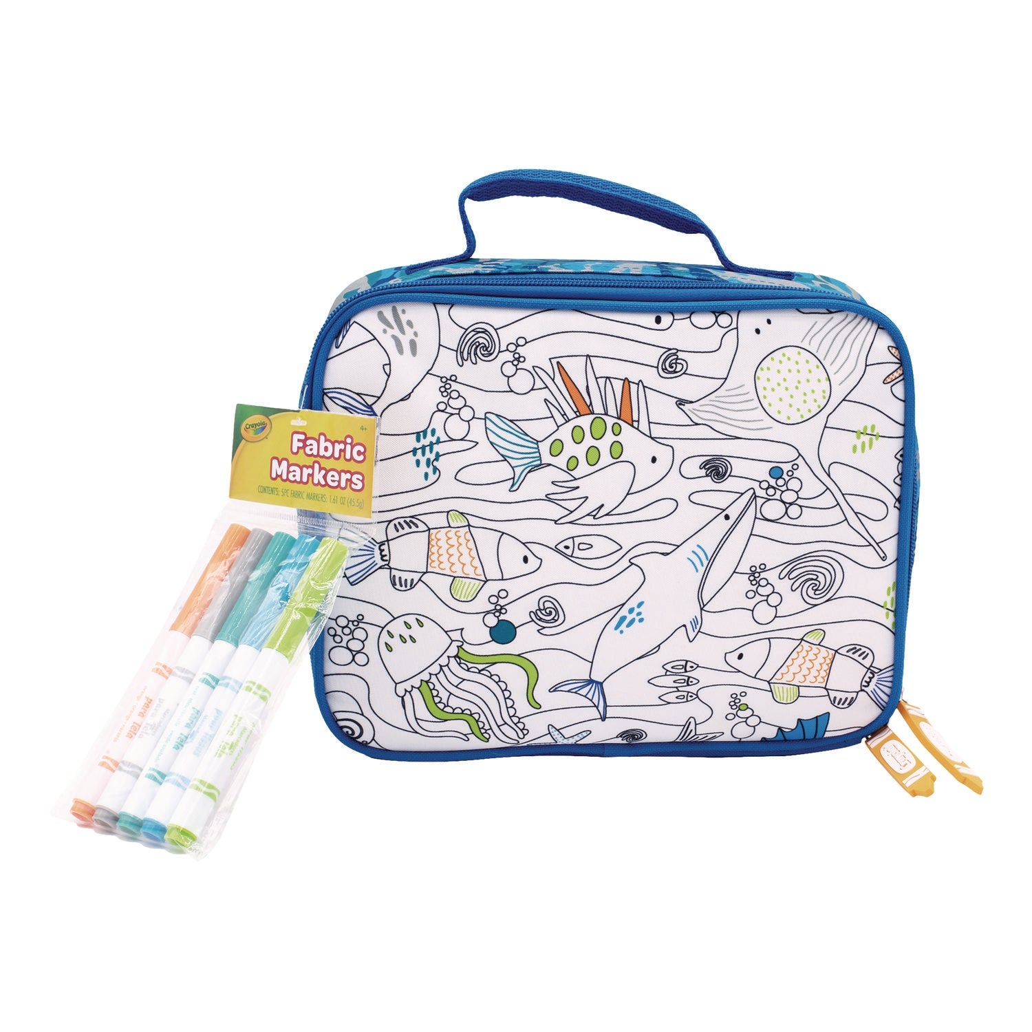 Crayola® Color-Your-Own Lunch Bag with Marker Set, Oceanfront, 9.5 x 3.5 x 7.5, Blue Camo