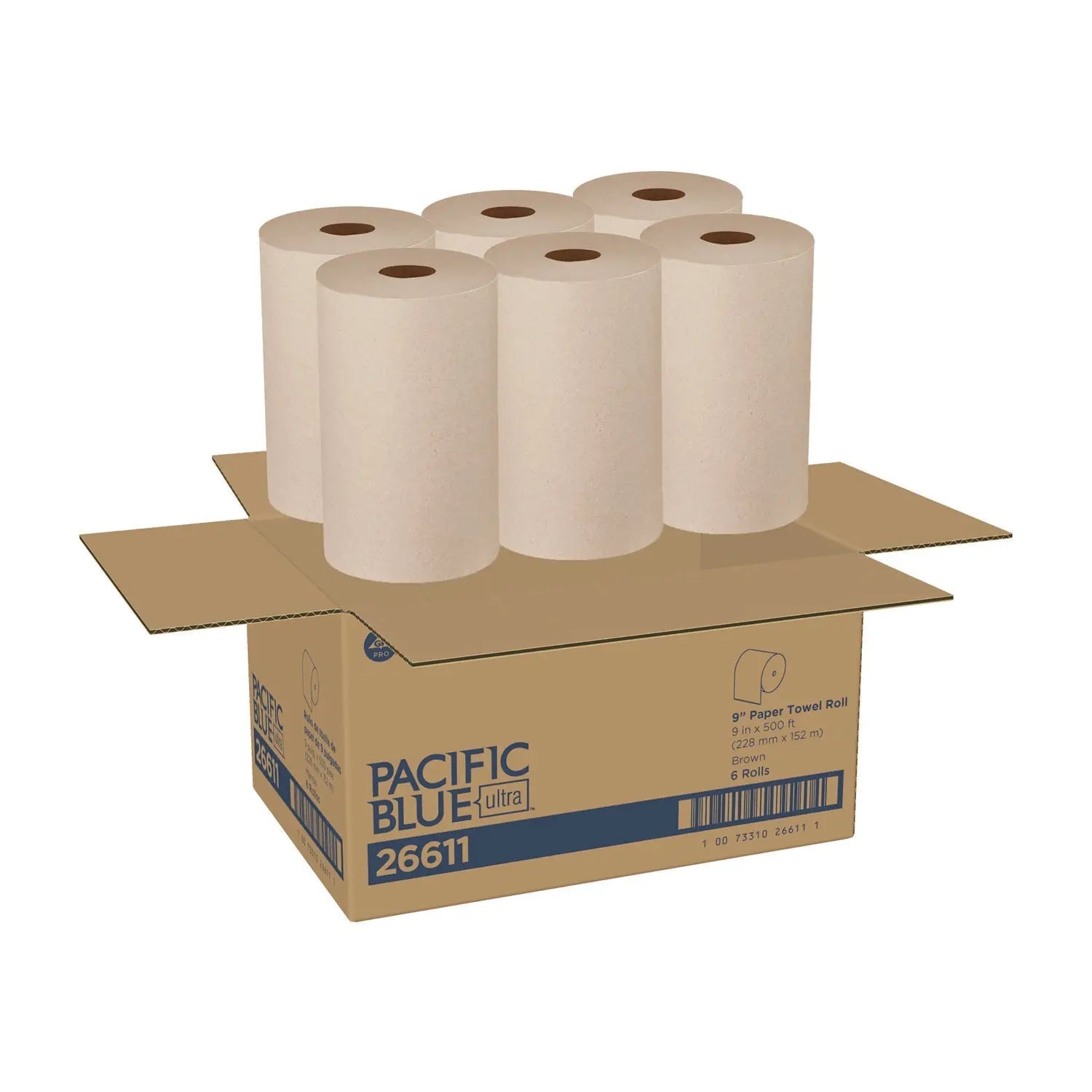 Georgia Pacific® Professional Pacific Blue Ultra Paper Towels, 1-Ply, 9" x 6,000 ft, Brown, 6/Carton