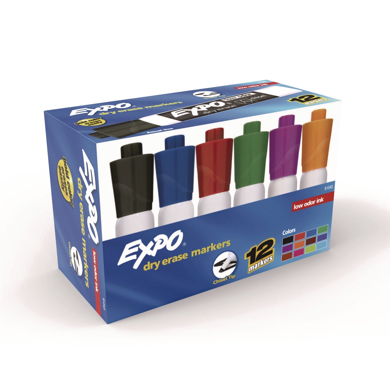 EXPO® Low-Odor Dry-Erase Marker, Broad Chisel Tip, Assorted Colors, 12/Box