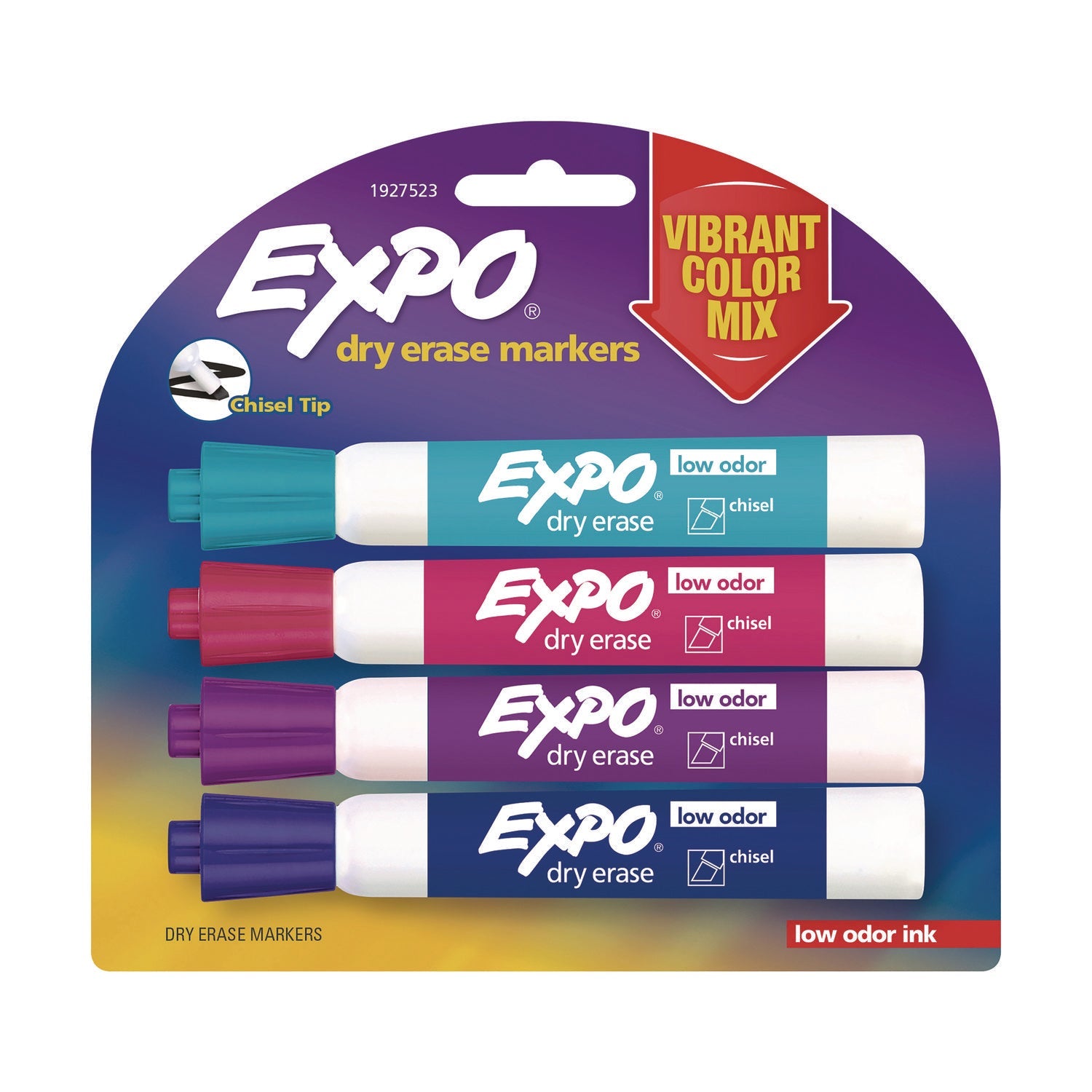 EXPO® Low-Odor Dry Erase Marker, Broad Chisel Tip, Assorted Colors, 4/Pack