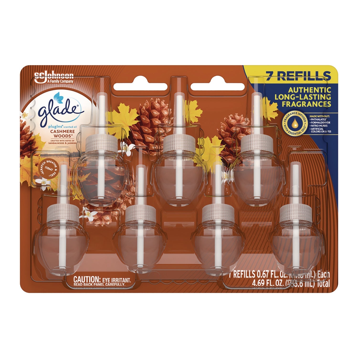 Glade® Plugins Scented Oil Refill, Cashmere Woods, 0.67 oz, 7/Pack