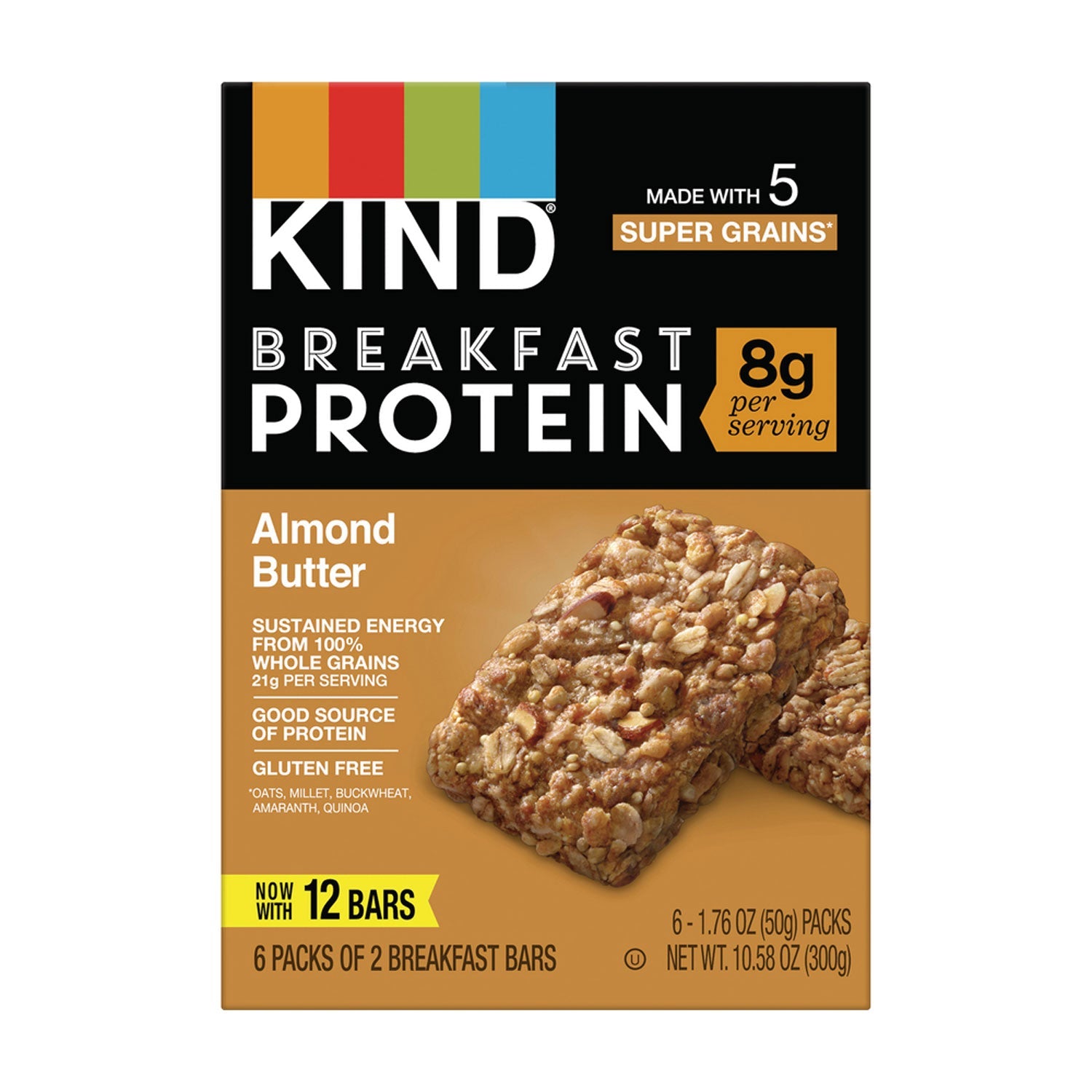 KIND Breakfast Protein Bars, Almond Butter, 1.76 oz Two-Bar Packs, 6/Box