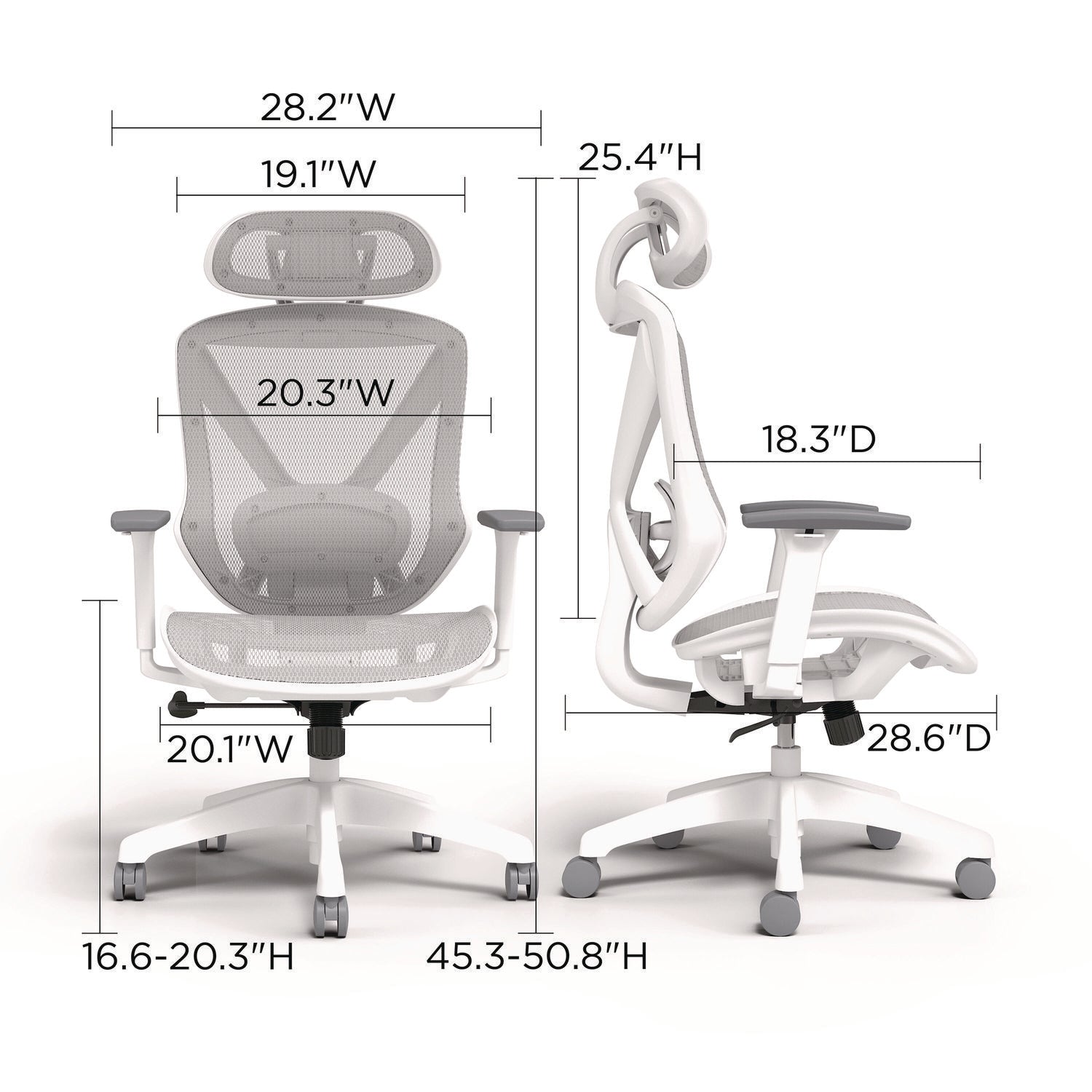 Union & Scale™ FlexFit Dexley Mesh Task Chair, Supports Up to 275 lb, 16.61" to 20.31" Seat Height, Gray Seat, Gray Back, White Base - Bloom Skins