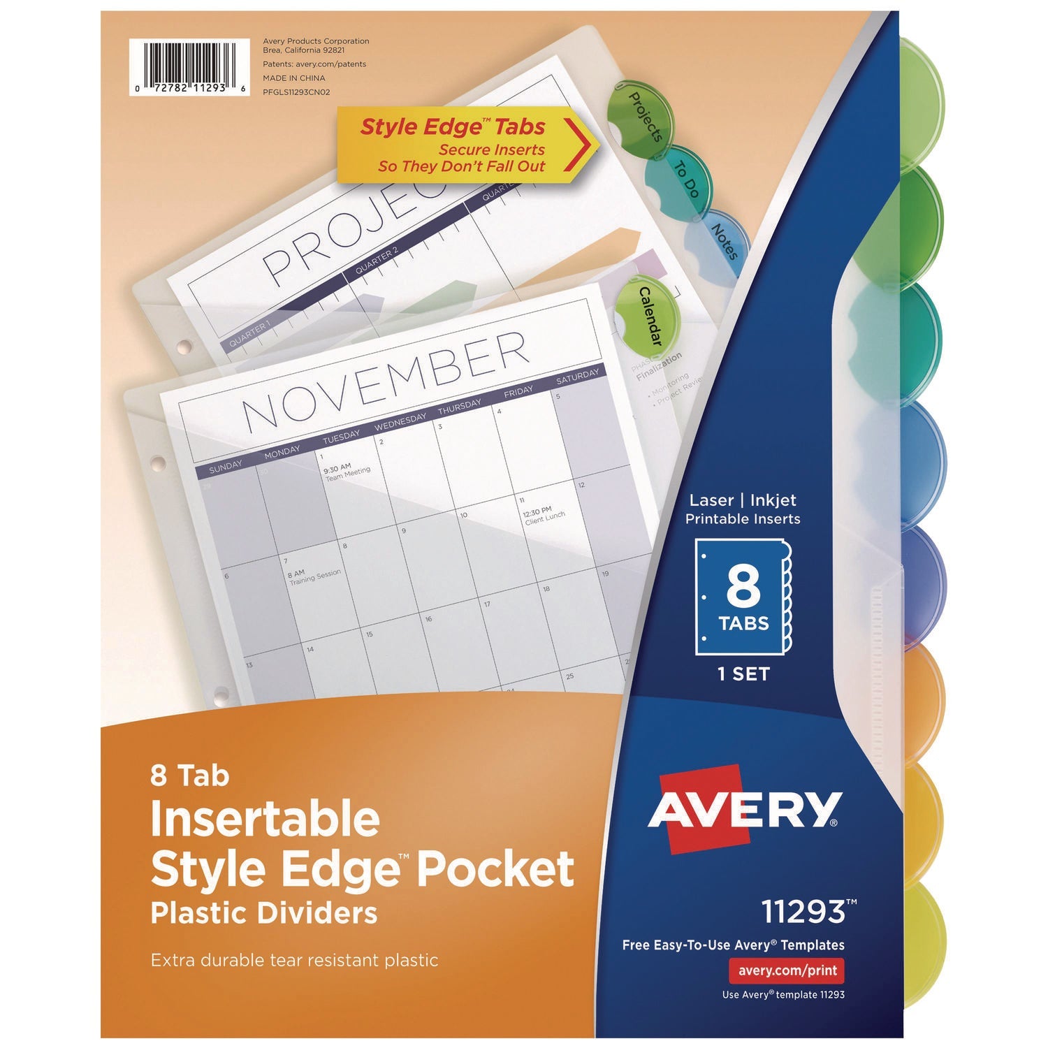 Insertable Style Edge Tab 1-Pocket Dividers | 8-Tab