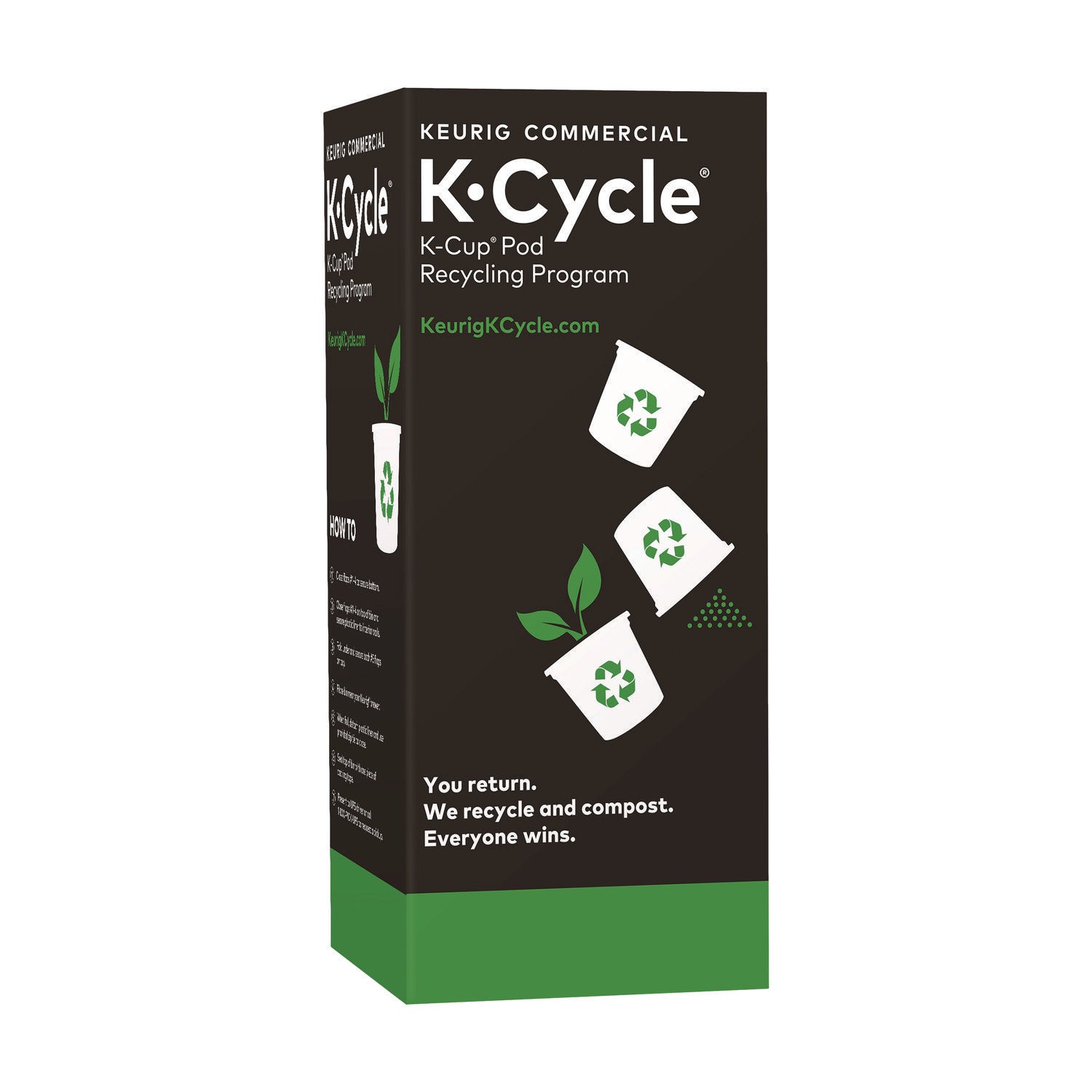 Keurig® K-Cycle Cardboard Indoor Recycling Bin, Large, Cardboard, Black/Green/White, 5/Pack