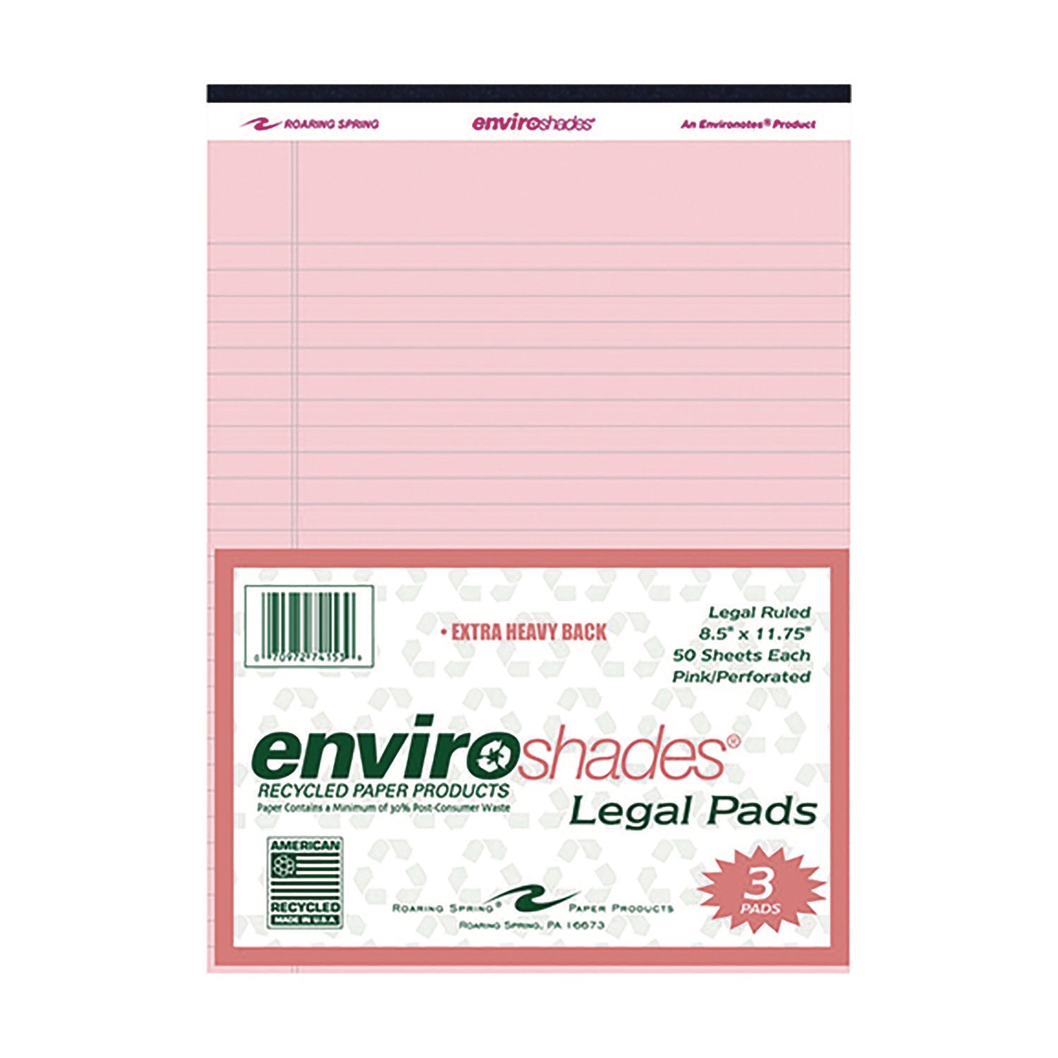 Roaring Spring® Enviroshades Legal Notepads, 50 Pink 8.5 x 11 Sheets, 3/Pack