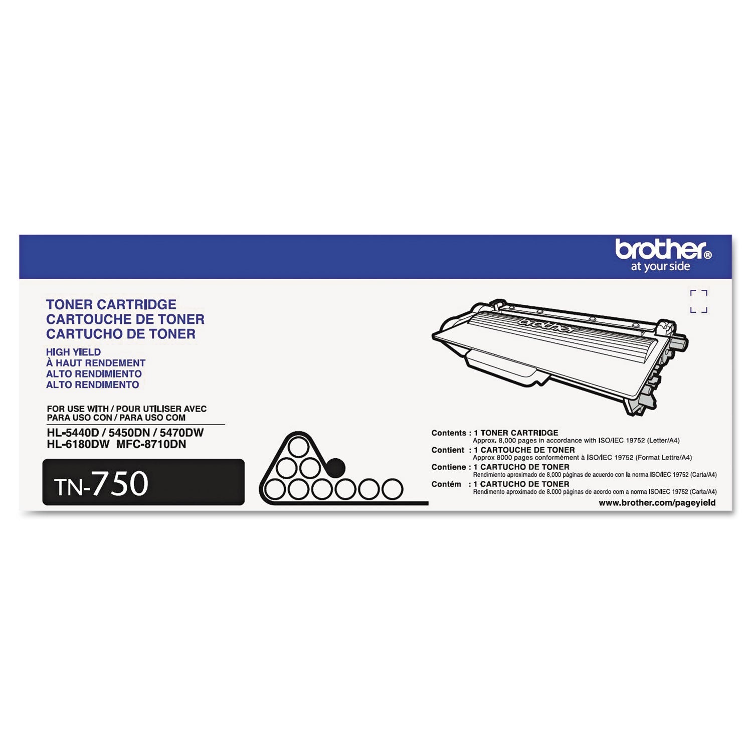 Brother Tn750 High-Yield Toner, 8,000 Page-Yield, Black