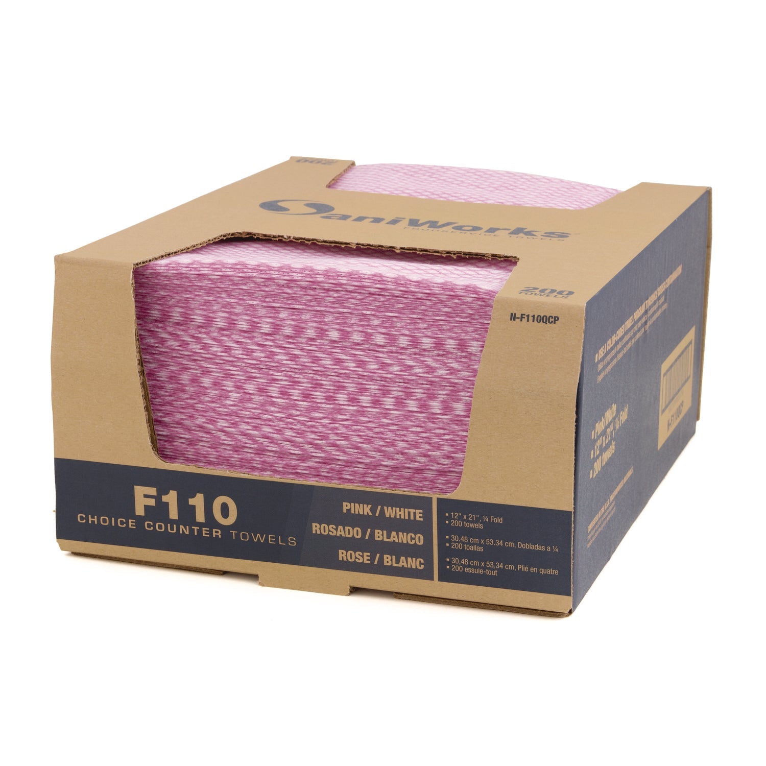 SaniWorks® Choice Counter Foodservice Wiper, 1-Ply, 12 x 21, Pink/White, 200/Carton