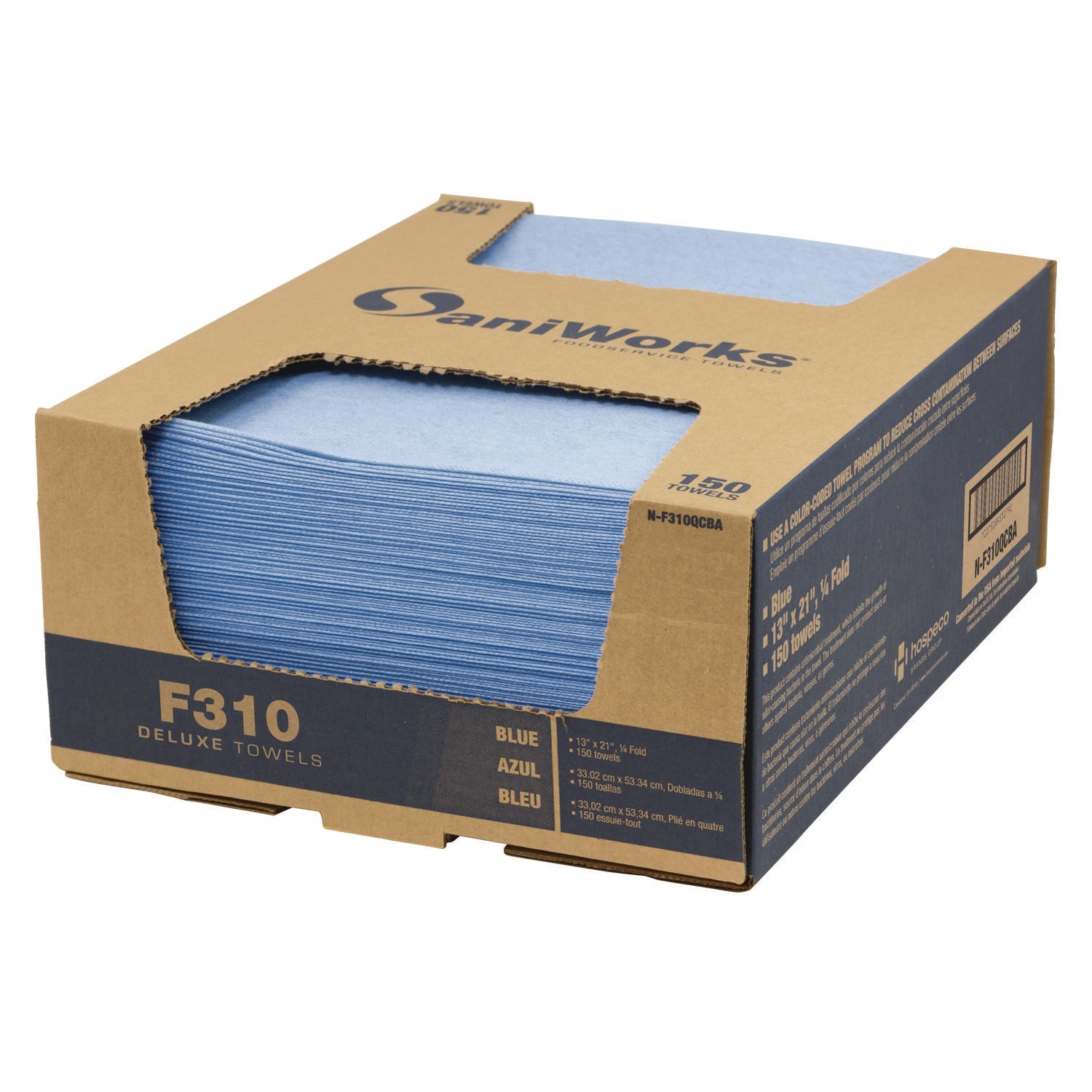 SaniWorks® Deluxe Foodservice Wiper, 1-Ply, 13 x 21, Blue, 150/Carton
