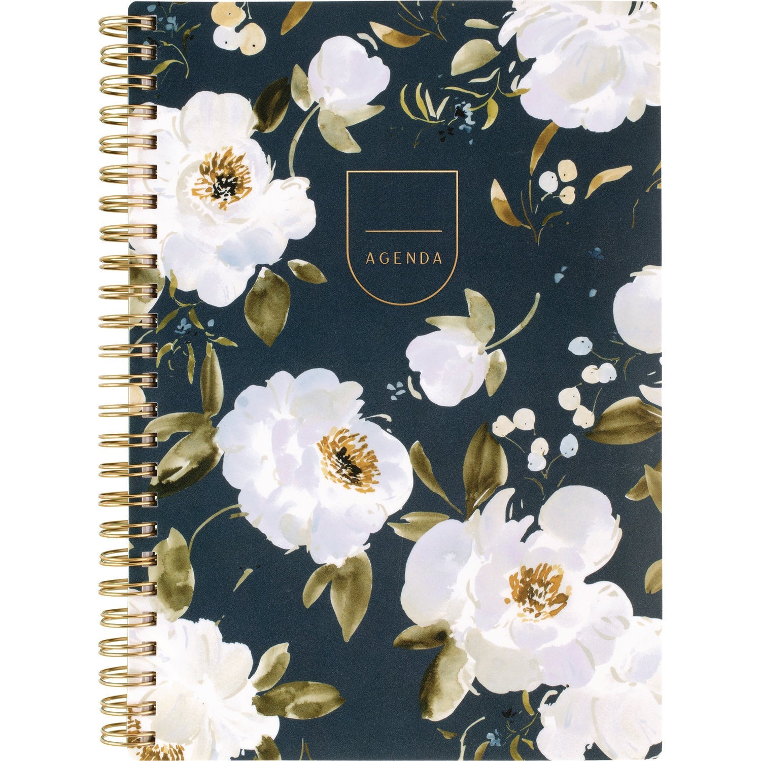 Cambridge® Leah Bisch Weekly/Monthly Floral Planner, Floral Artwork, 8.5" x 6.38", Blue/White/Gold Cover, 12-Month (Jan to Dec): 2025