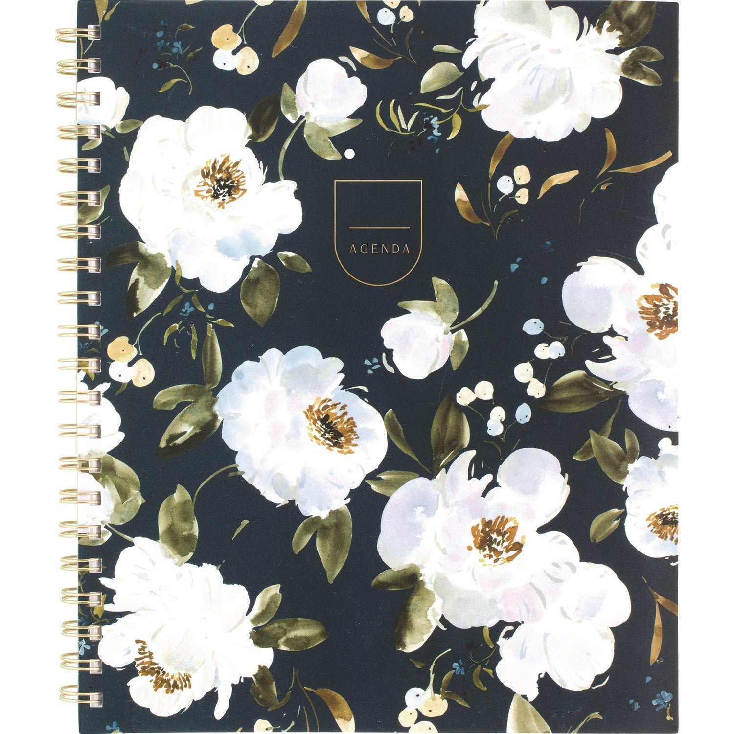 Cambridge® Leah Bisch Weekly/Monthly Floral Planner, Floral Artwork, 11" x 9.25", Blue/White/Gold Cover, 12-Month (Jan to Dec): 2025