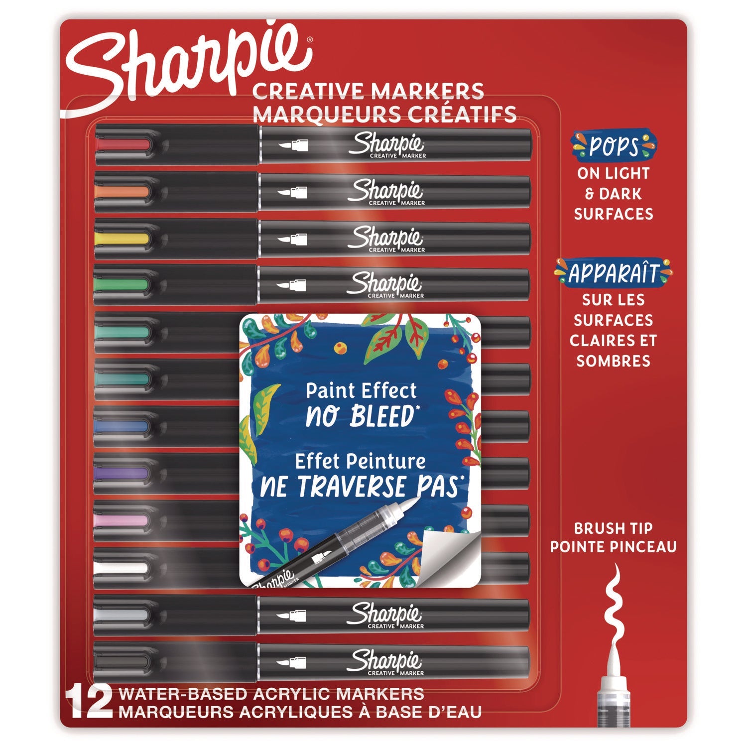 Sharpie® Creative Markers, Fine Brush Tip, Assorted Colors, 12/Pack